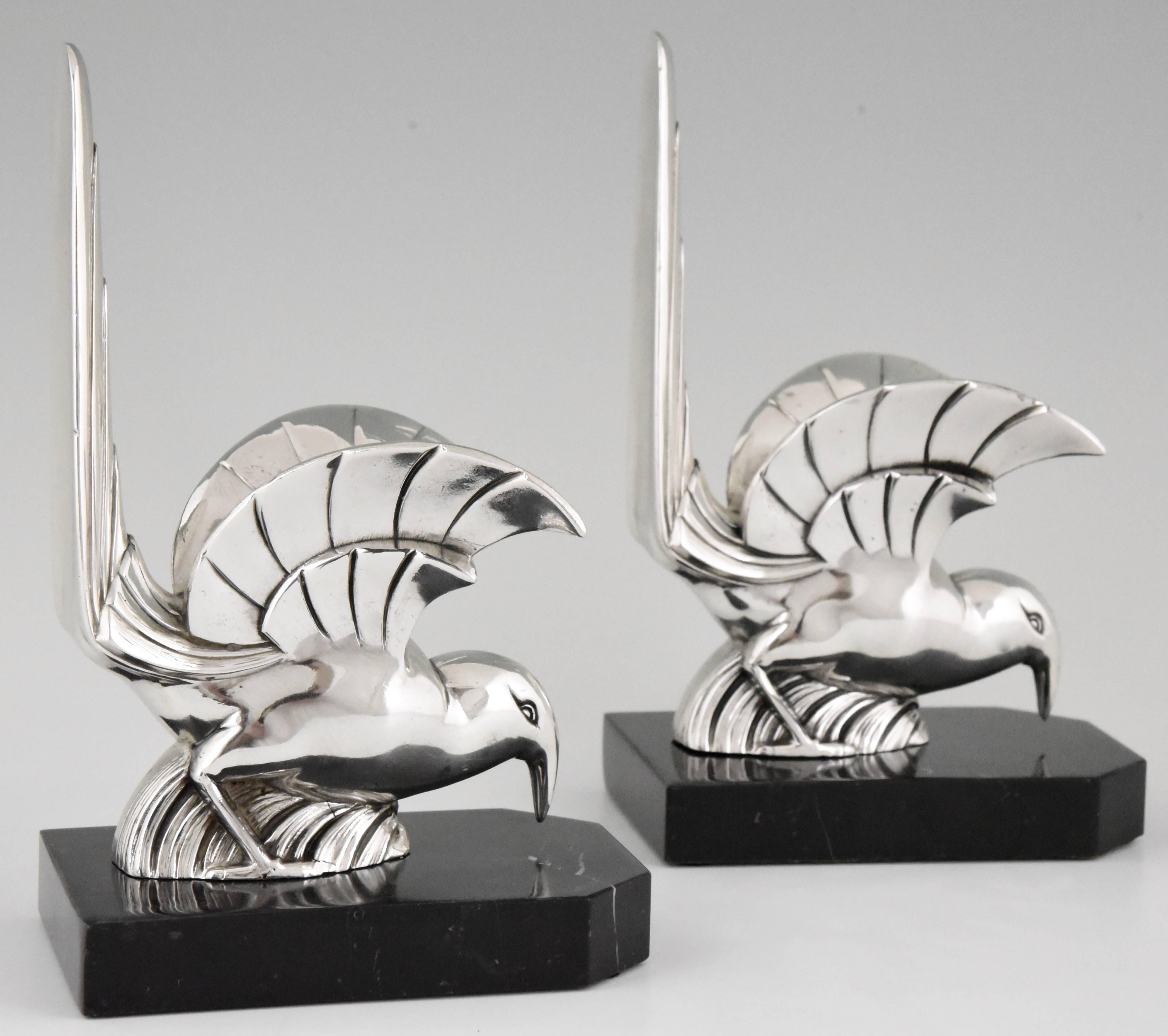 French Art Deco Silvered Bird Bookends by F.H. Danvin, 1930 3