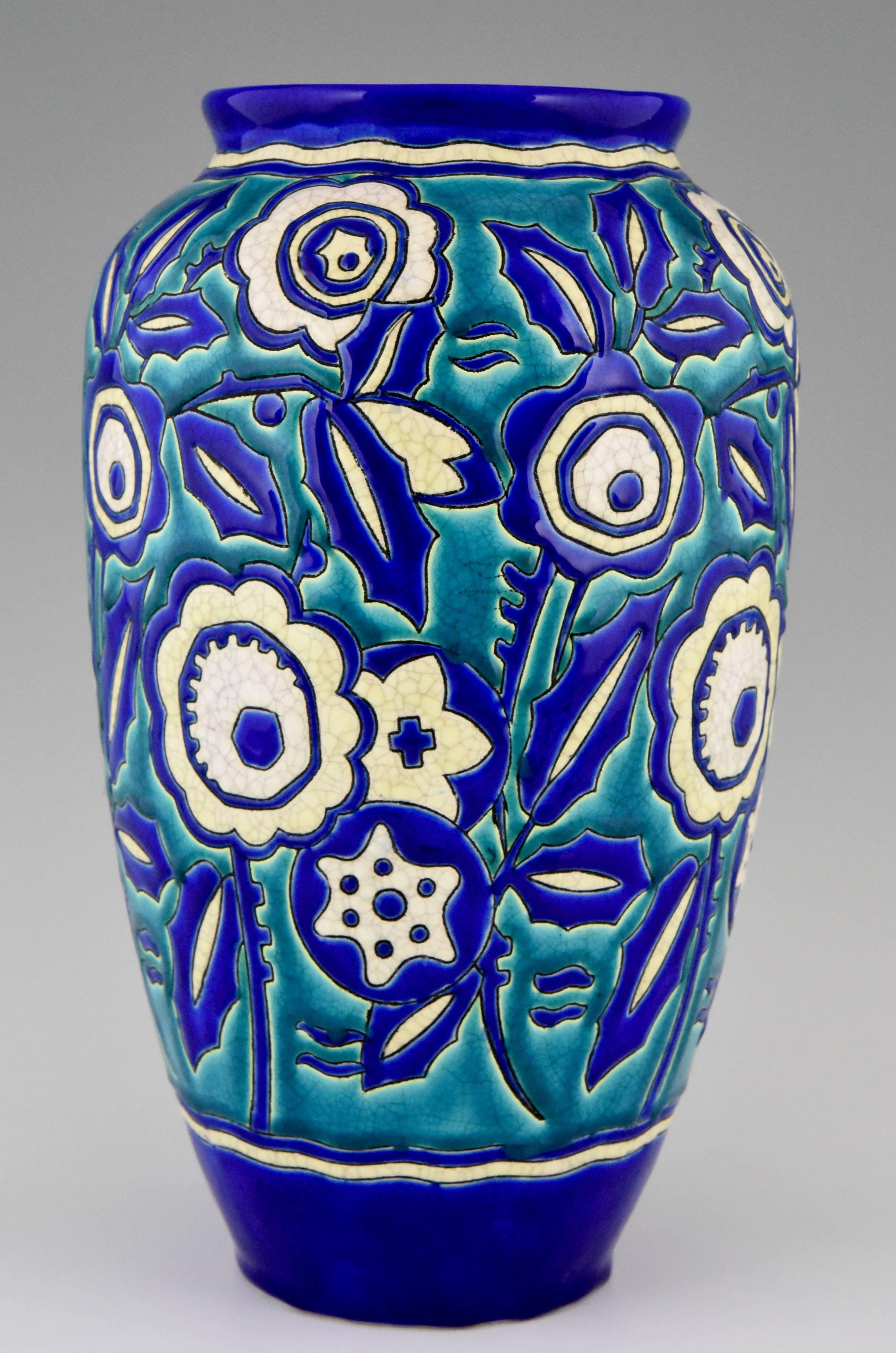 Art Deco Ceramic Vase with Flowers by Keramis, Belgium, 1929 In Excellent Condition In Antwerp, BE