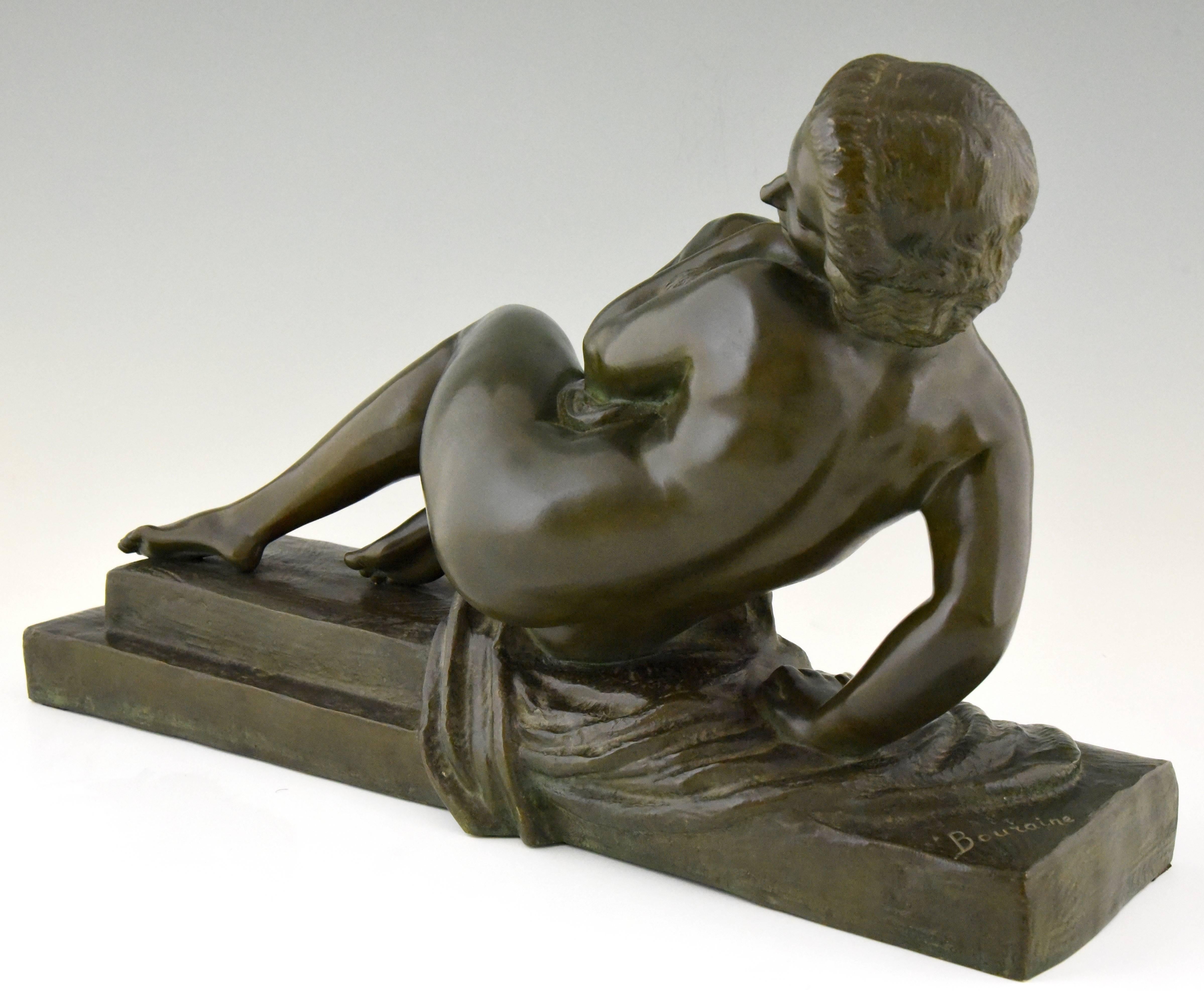 French Art Deco Bronze Sculpture of a Nude with Drape Marcel Bouraine, 1930 France