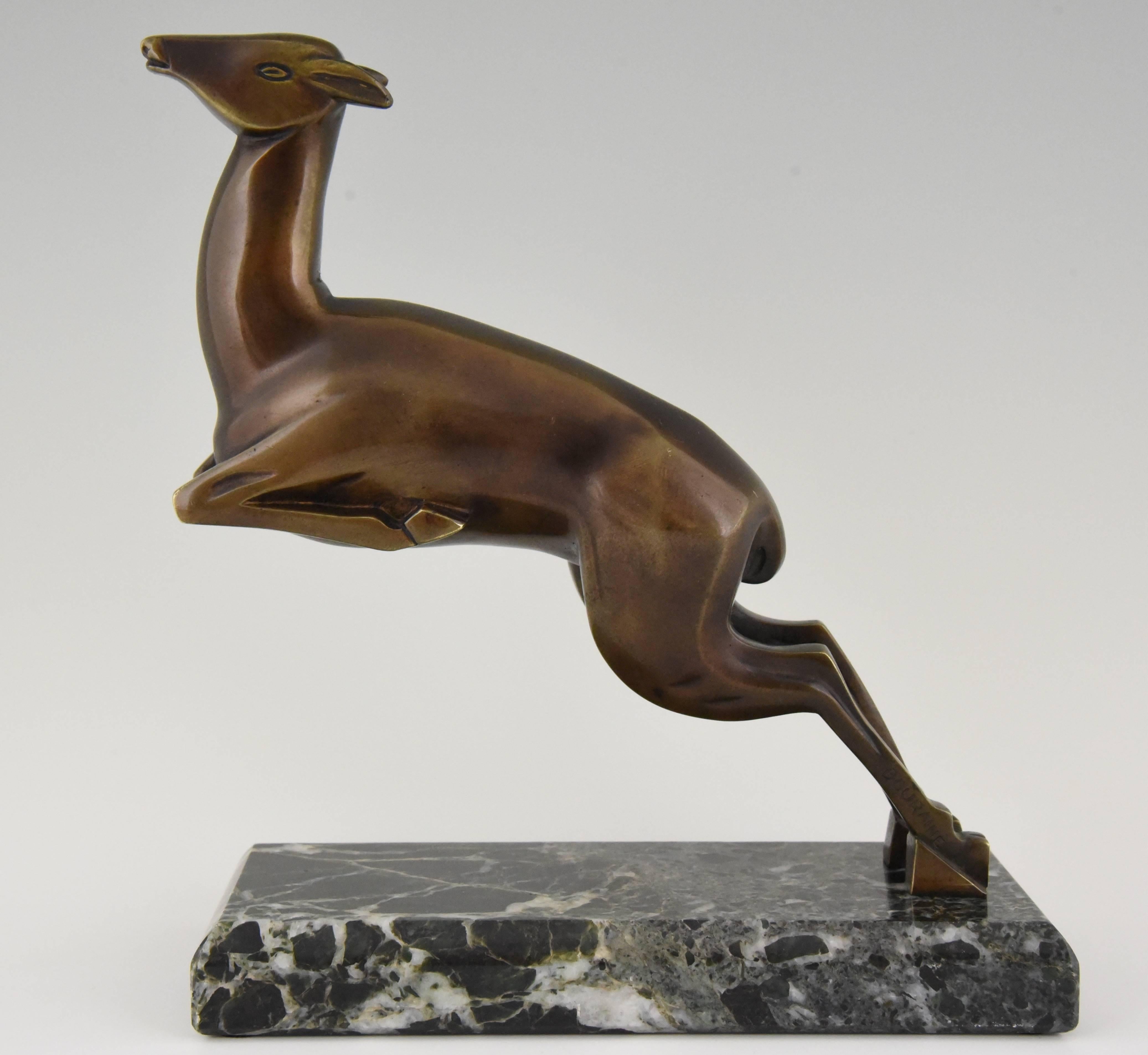 Art Deco Bronze Leaping Gazelle Bookends by Marcel Andre Bouraine, 1930 France 1