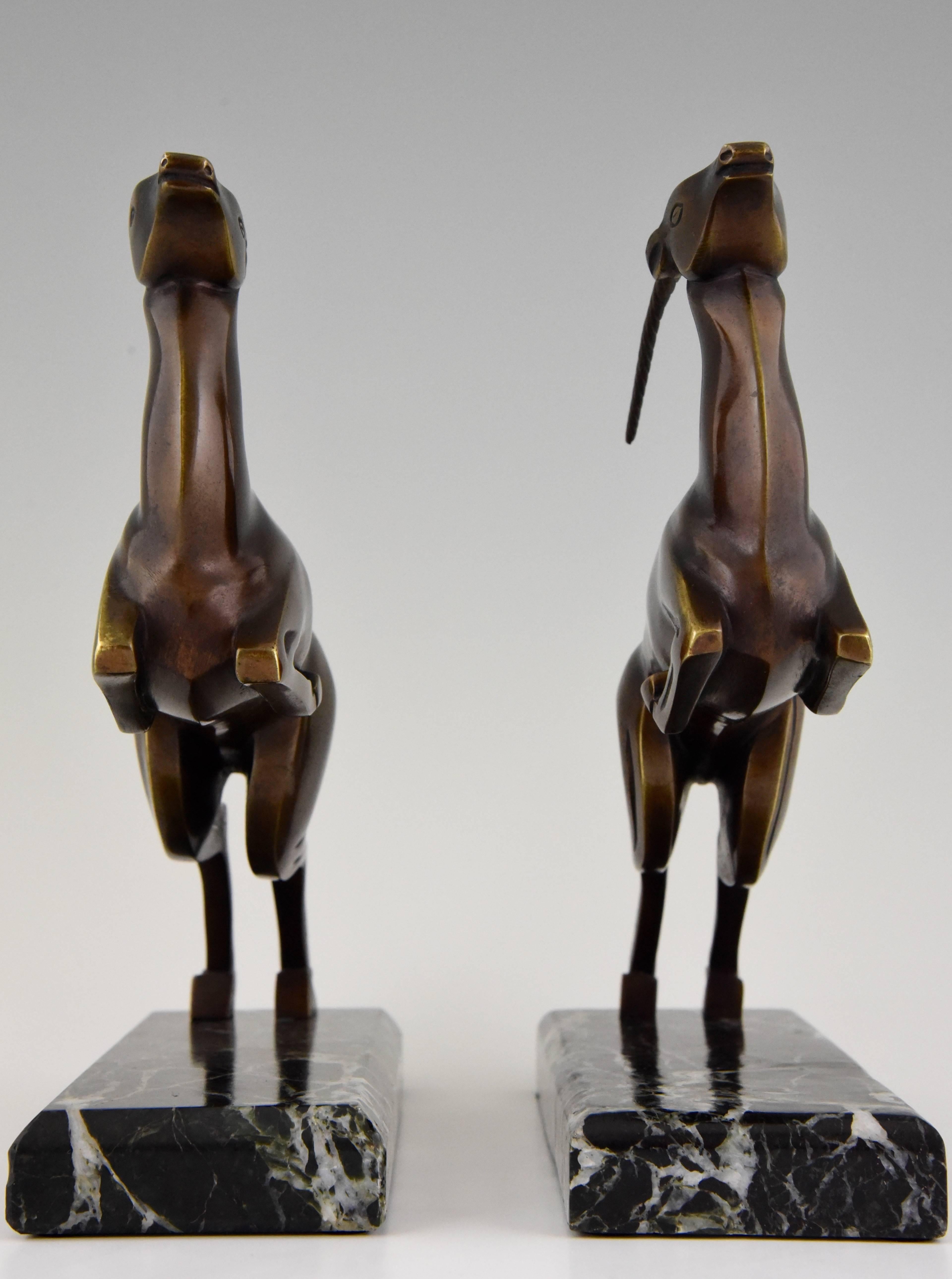 French Art Deco Bronze Leaping Gazelle Bookends by Marcel Andre Bouraine, 1930 France