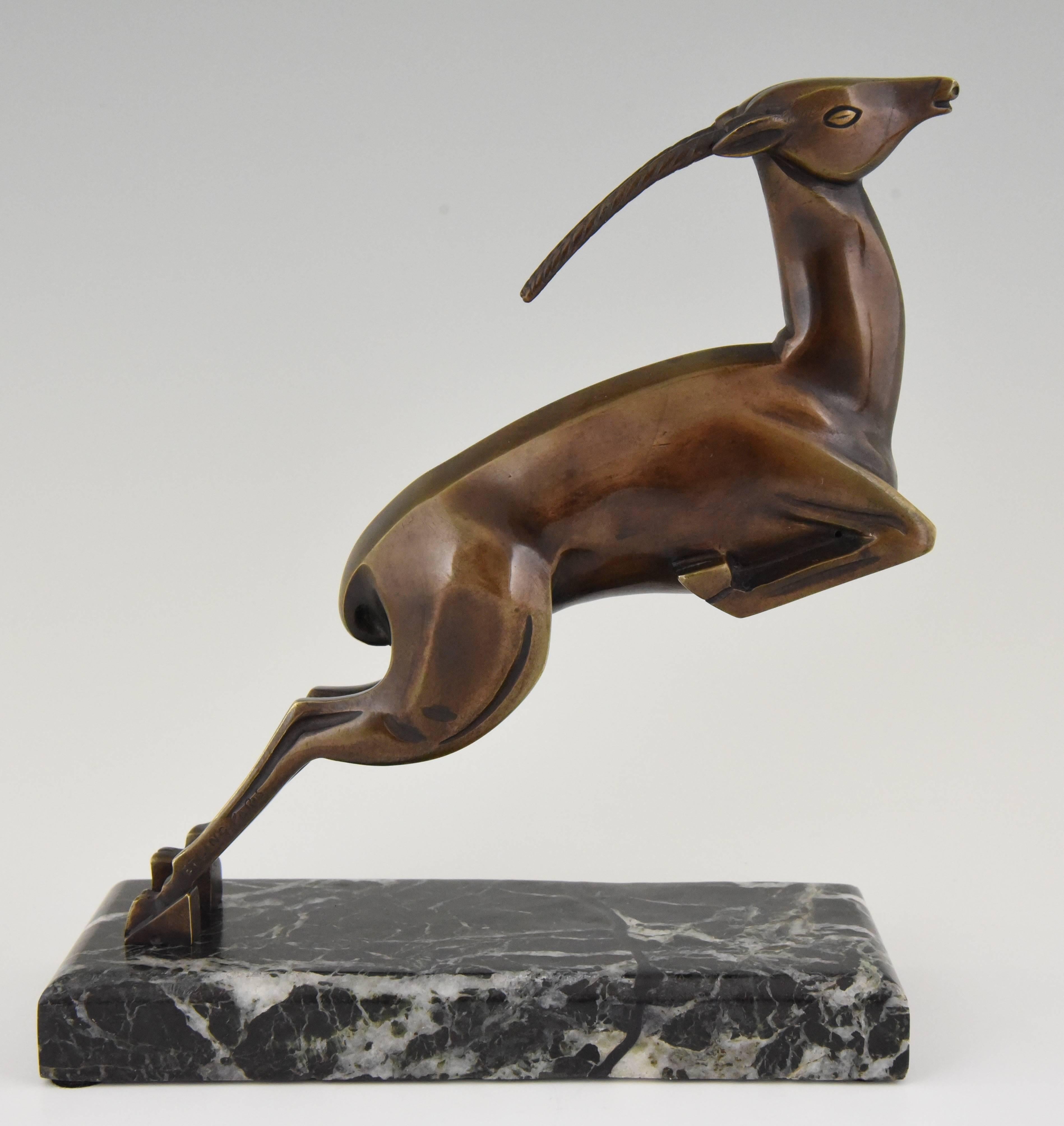 20th Century Art Deco Bronze Leaping Gazelle Bookends by Marcel Andre Bouraine, 1930 France