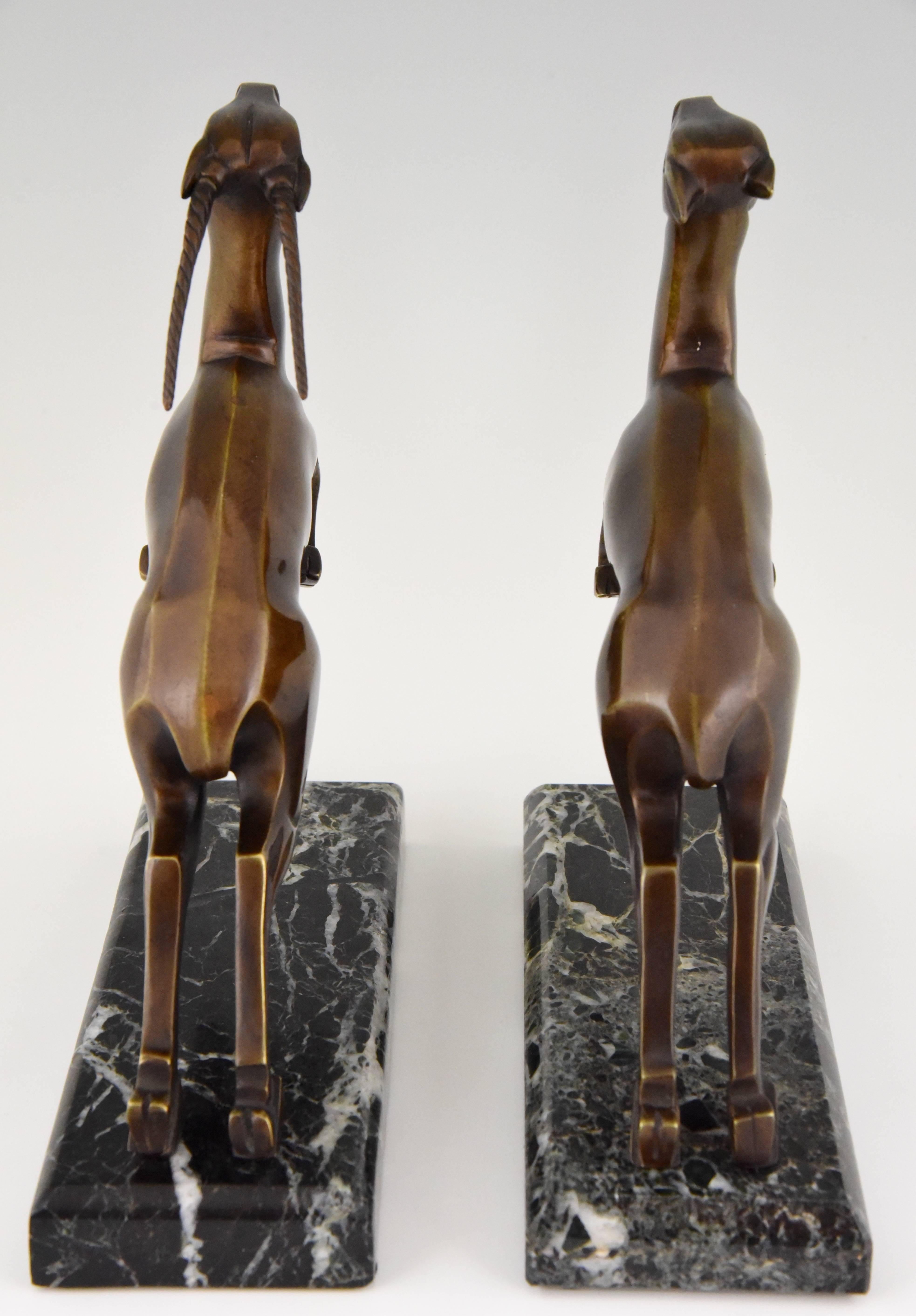 Patinated Art Deco Bronze Leaping Gazelle Bookends by Marcel Andre Bouraine, 1930 France