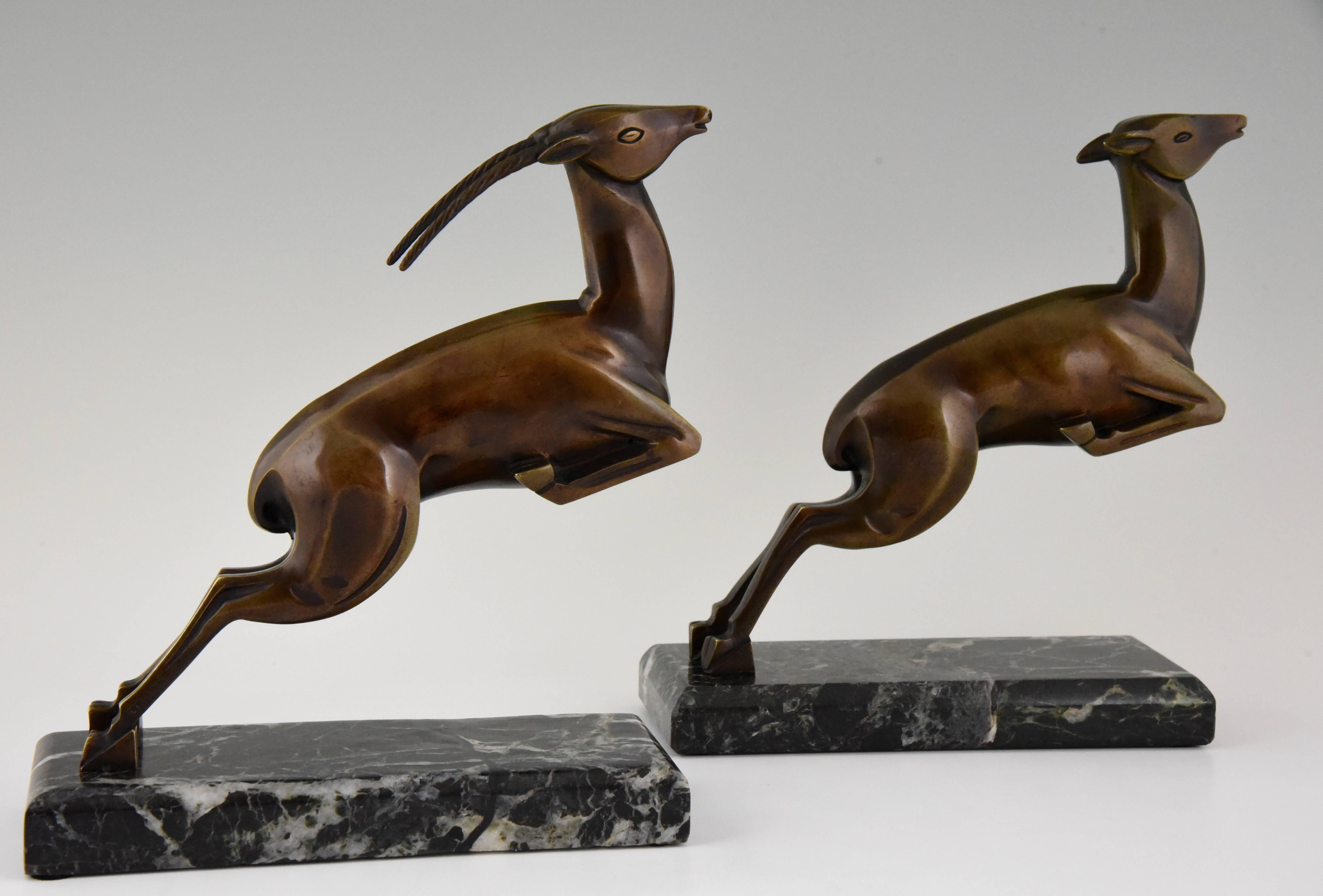 Art Deco Bronze Leaping Gazelle Bookends by Marcel Andre Bouraine, 1930 France In Good Condition In Antwerp, BE