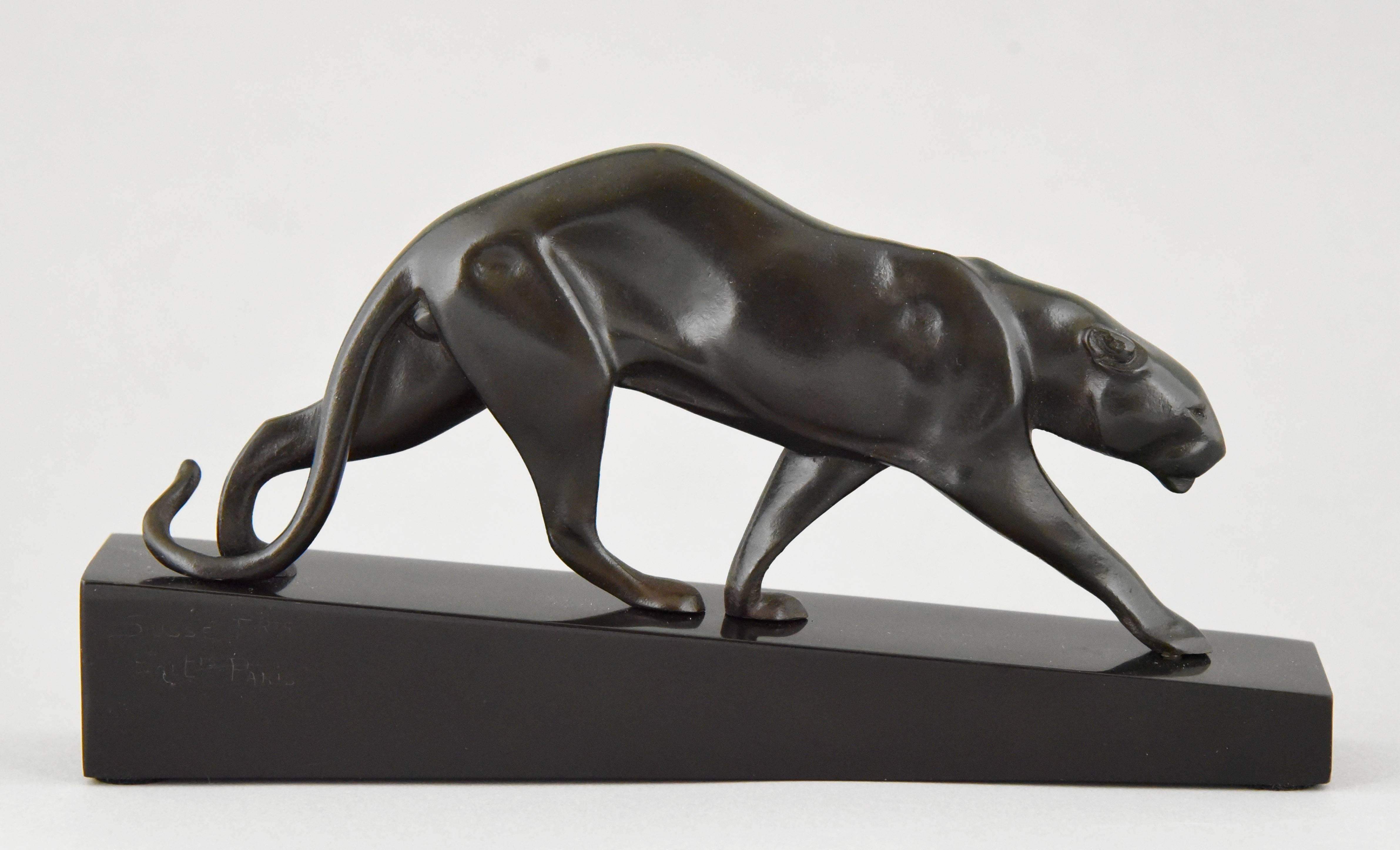 French Art Deco Bronze Sculpture Panther by Maurice Prost  1925 France