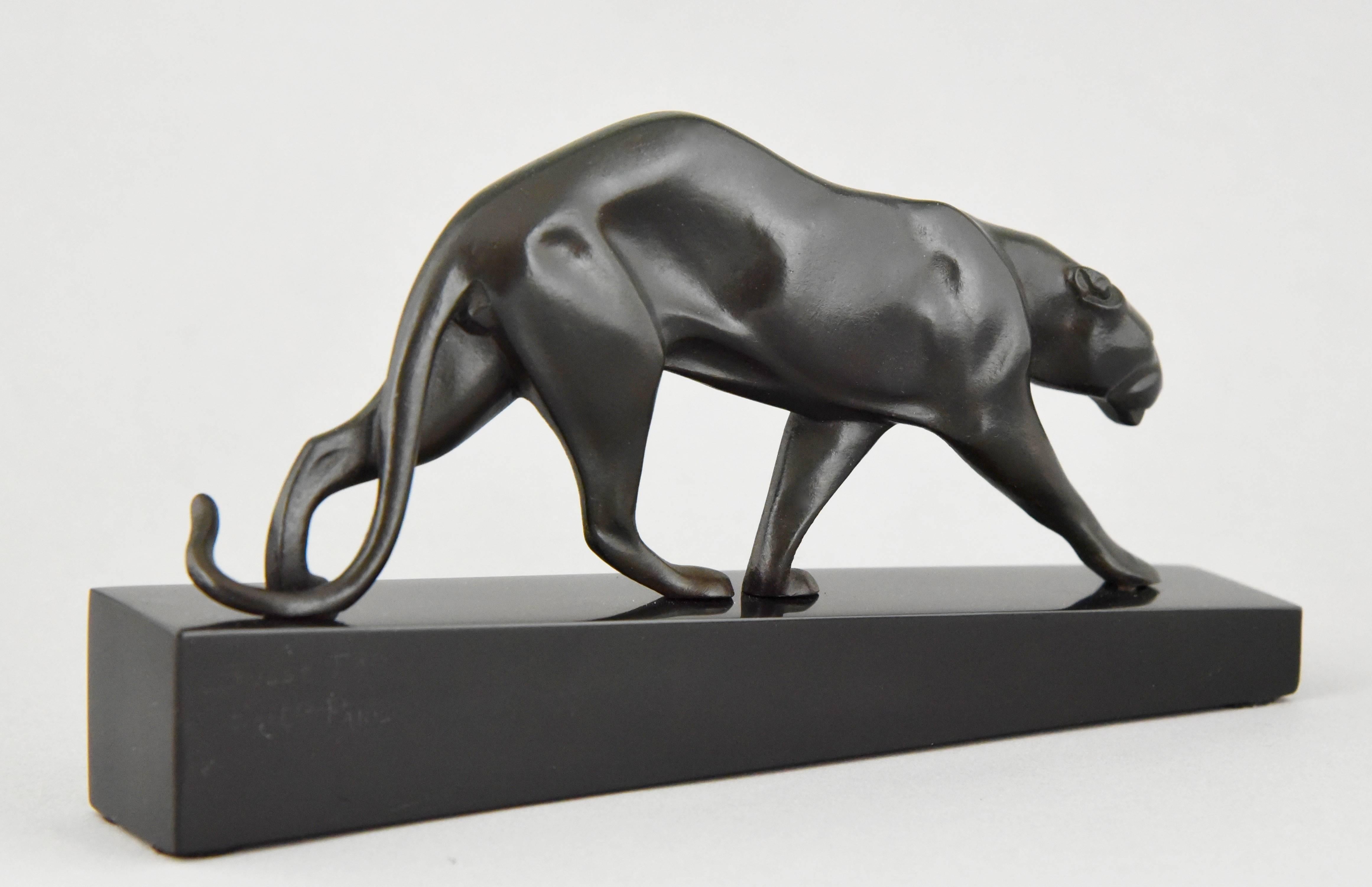 Patinated Art Deco Bronze Sculpture Panther by Maurice Prost  1925 France