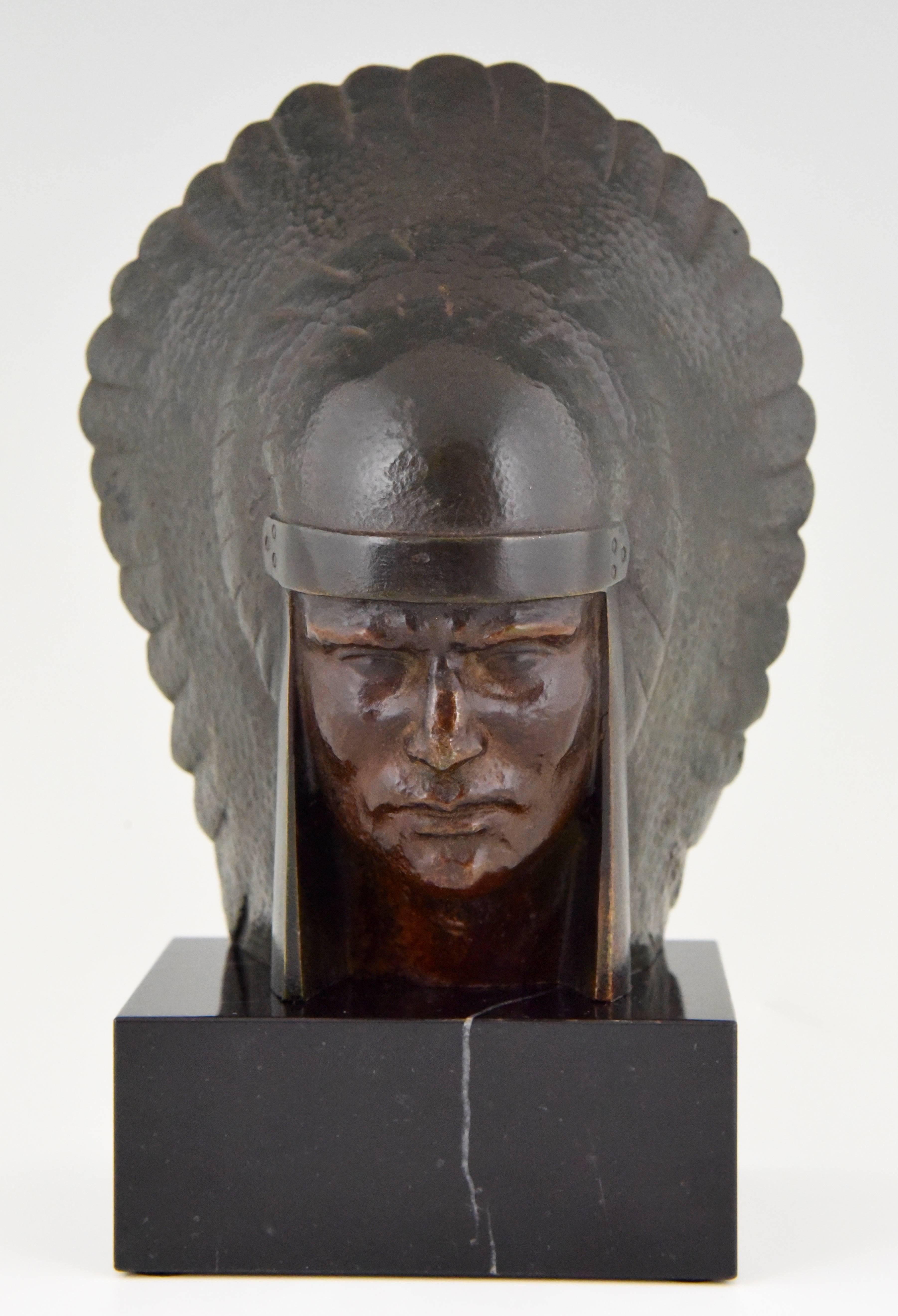 Art Deco Bronze Indian Head Bookends Georges Garreau, 1930 France 2