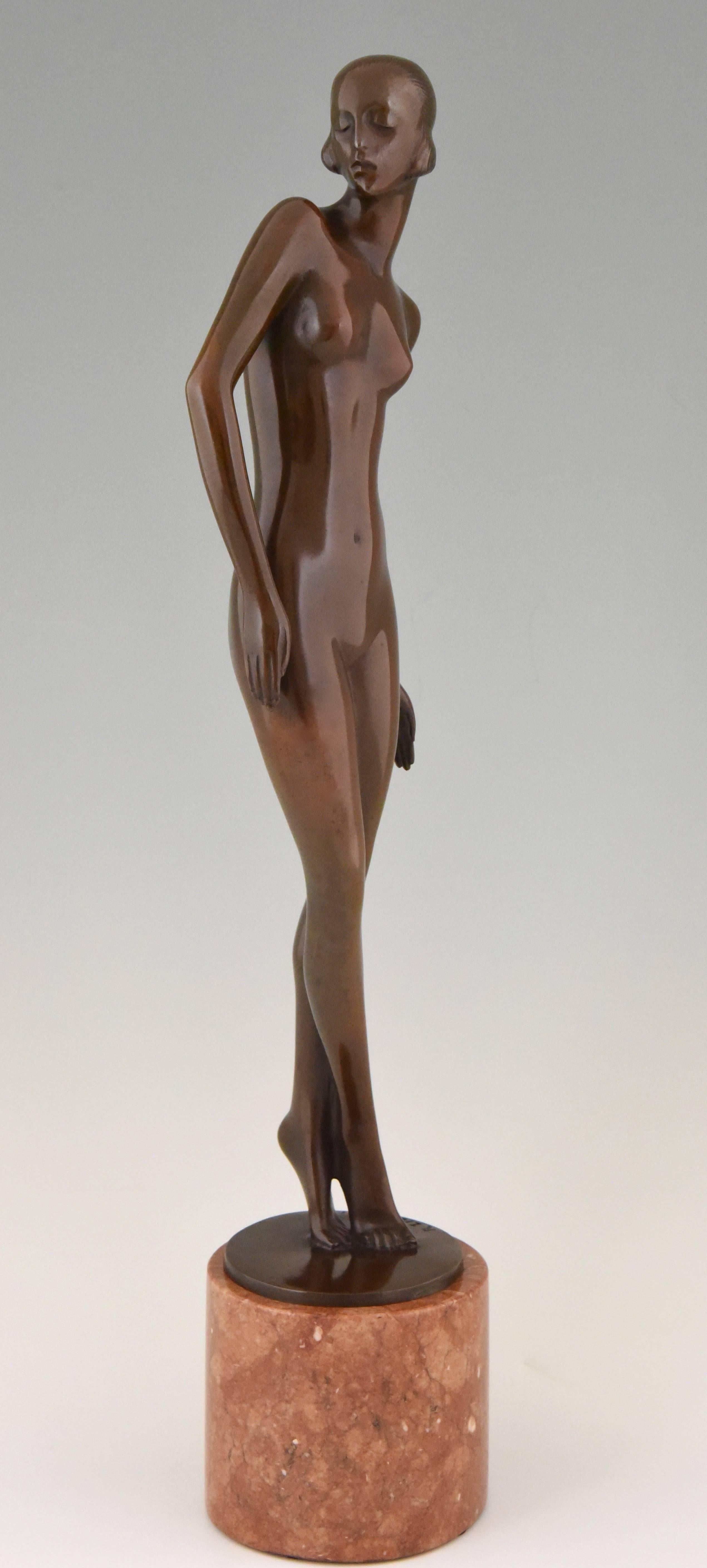 Patinated Art Deco Bronze Sculpture of a Nude by Rudolf Zieseniss