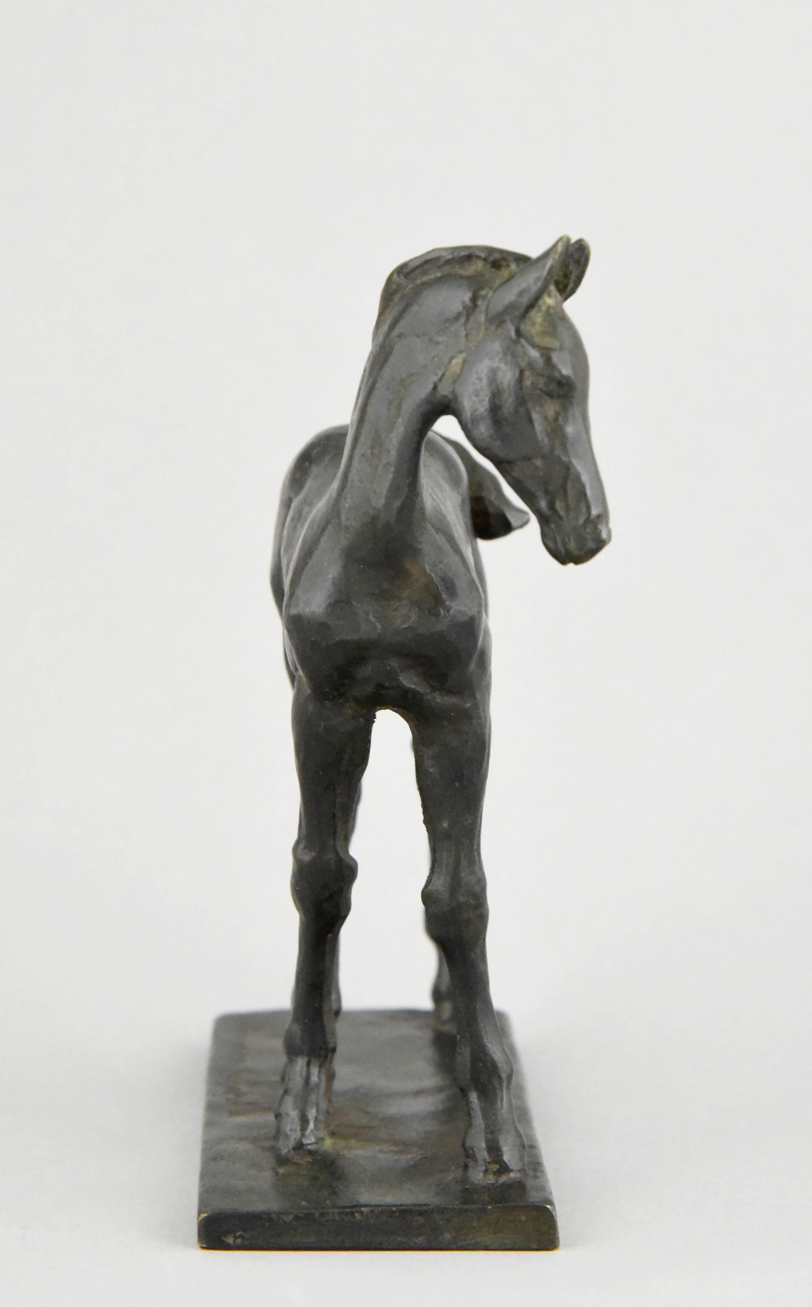 German Art Deco Bronze Sculpture of a Foal, Young Horse by Leonore Rendlen Schneider