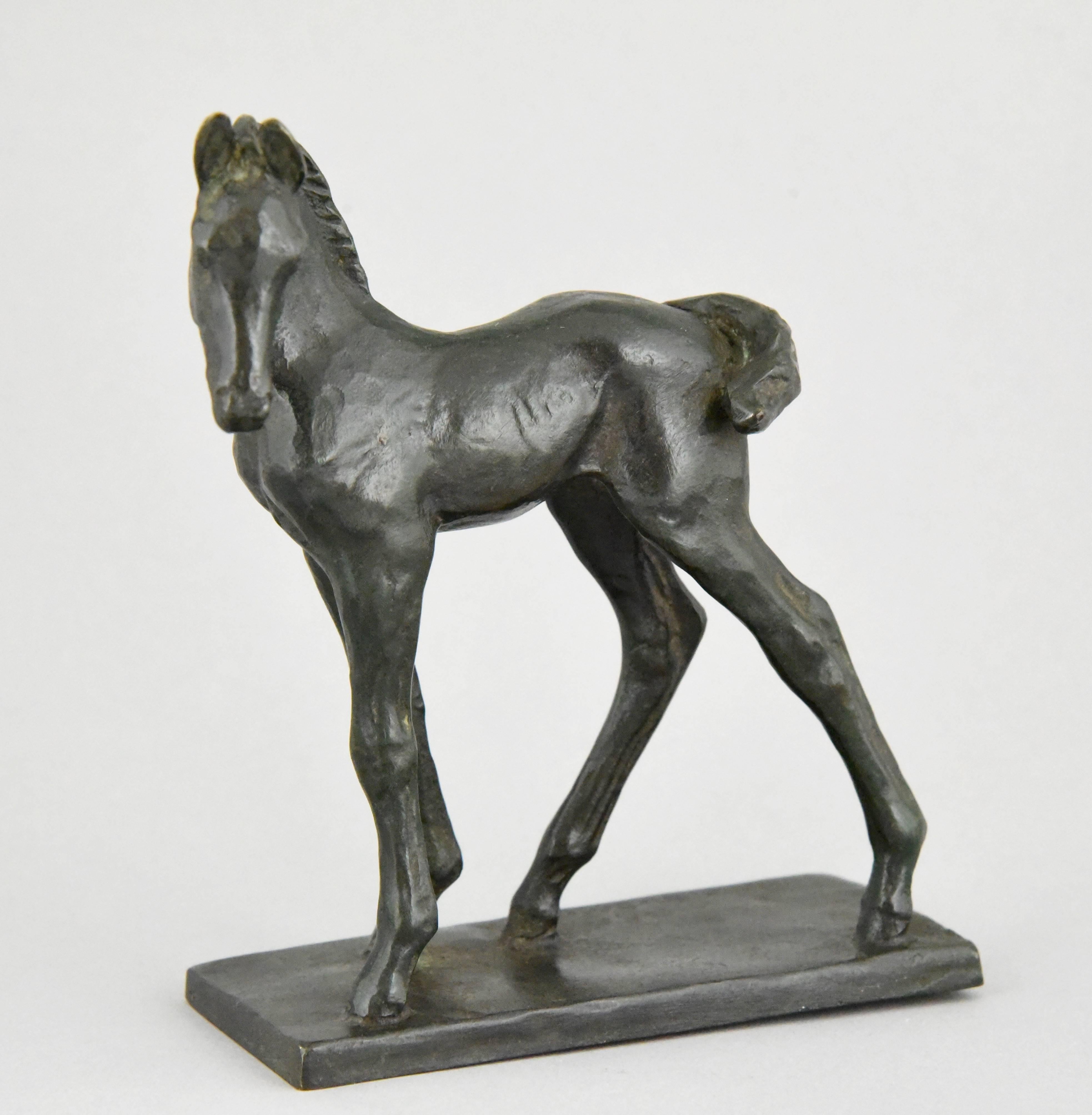 Art Deco Bronze Sculpture of a Foal, Young Horse by Leonore Rendlen Schneider 1