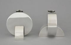 Art Decó Modernista Pareja de Candelabros Plateados de Ercuis 1925 Francia