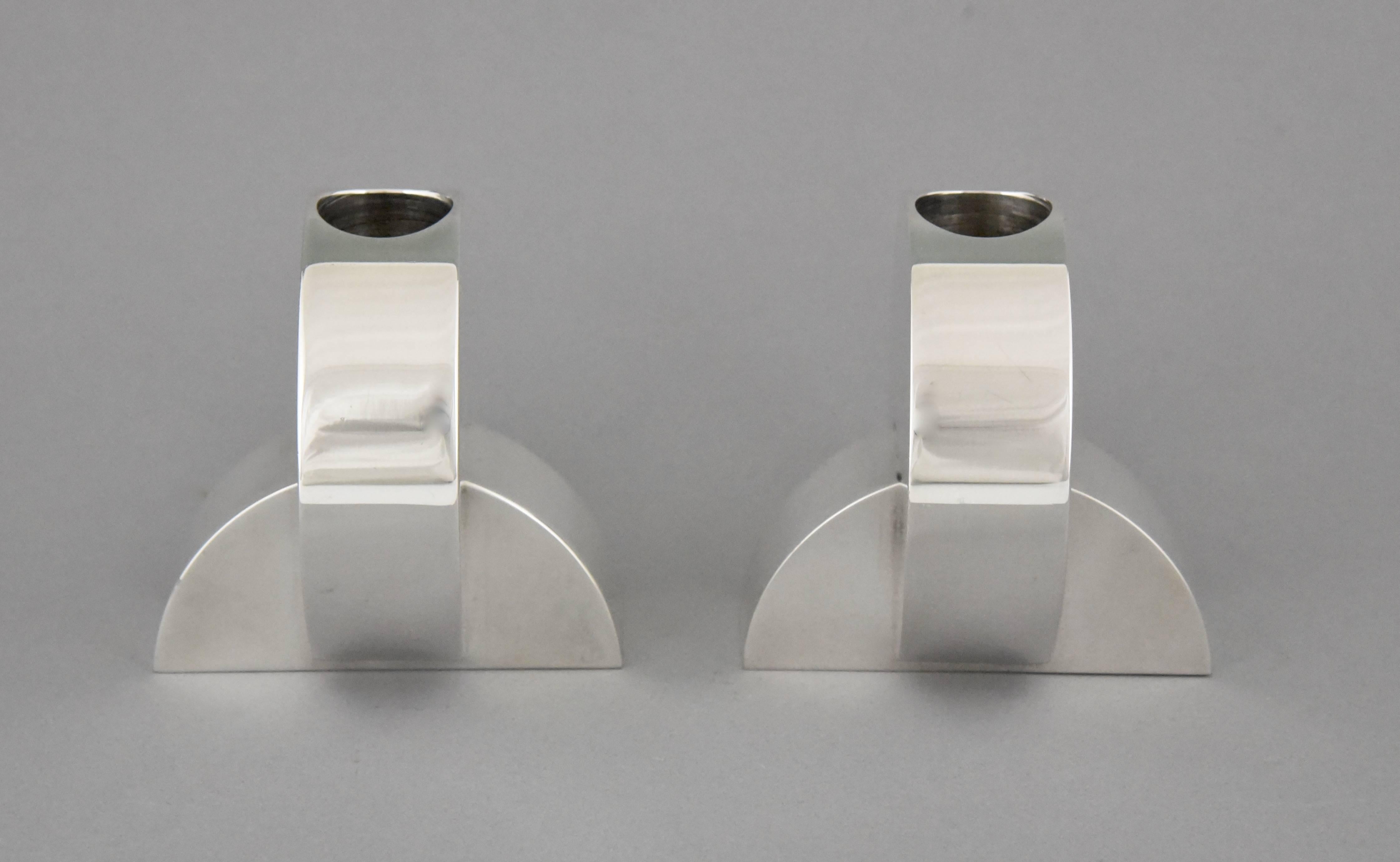 20th Century Art Deco Modernist Pair of Silvered Candlesticks by Ercuis 1925 France
