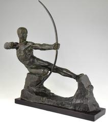 Hercules, French Art Deco Bronze Sculpture Male Nude Archer Victor Demanet, 1925