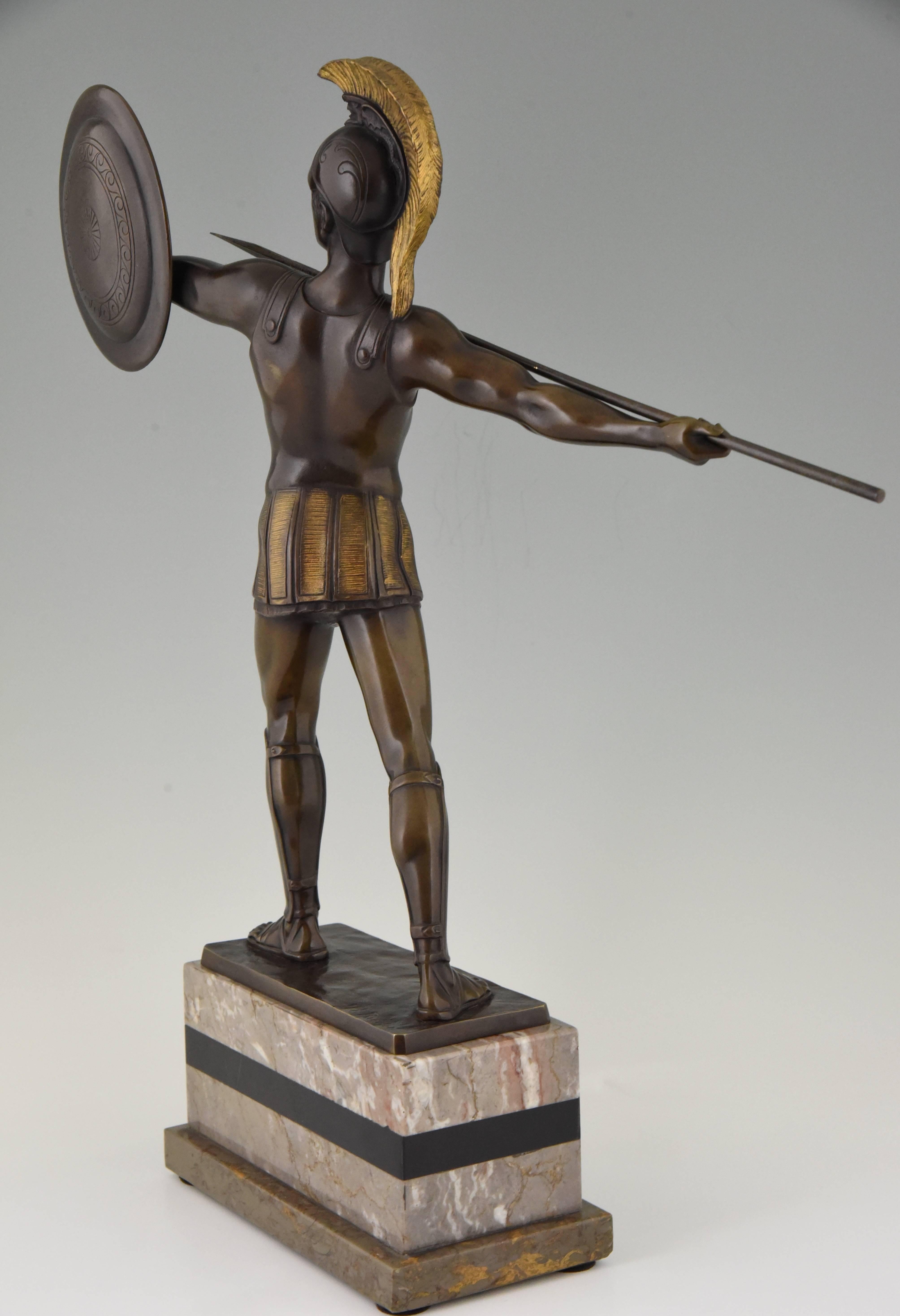 Art Deco Bronze Sculpture Roman Warrior with Spear and Helmet H. J. Rieder