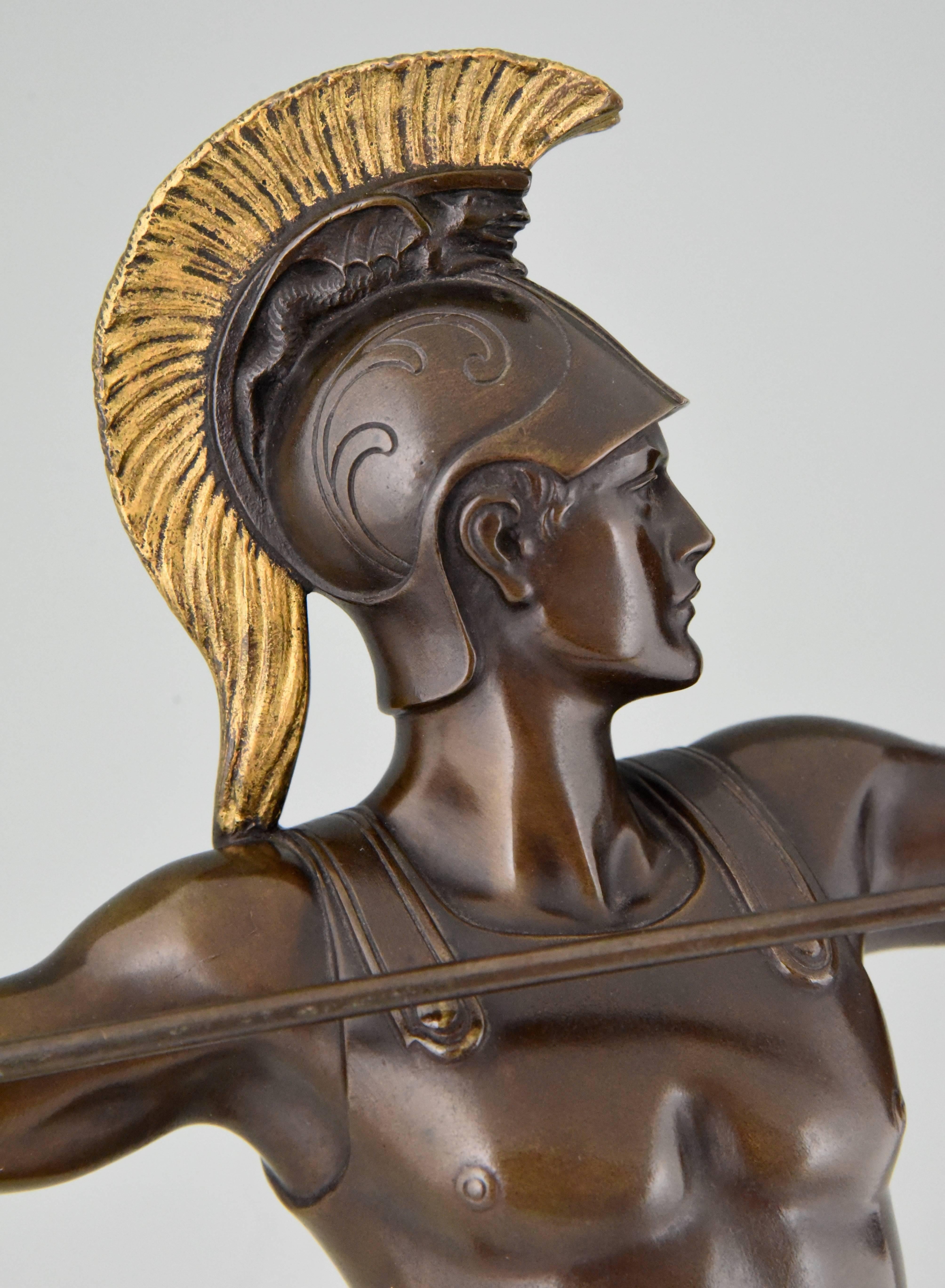 Bronze Sculpture Roman Warrior with Spear and Helmet H. J. Rieder In Excellent Condition In Antwerp, BE