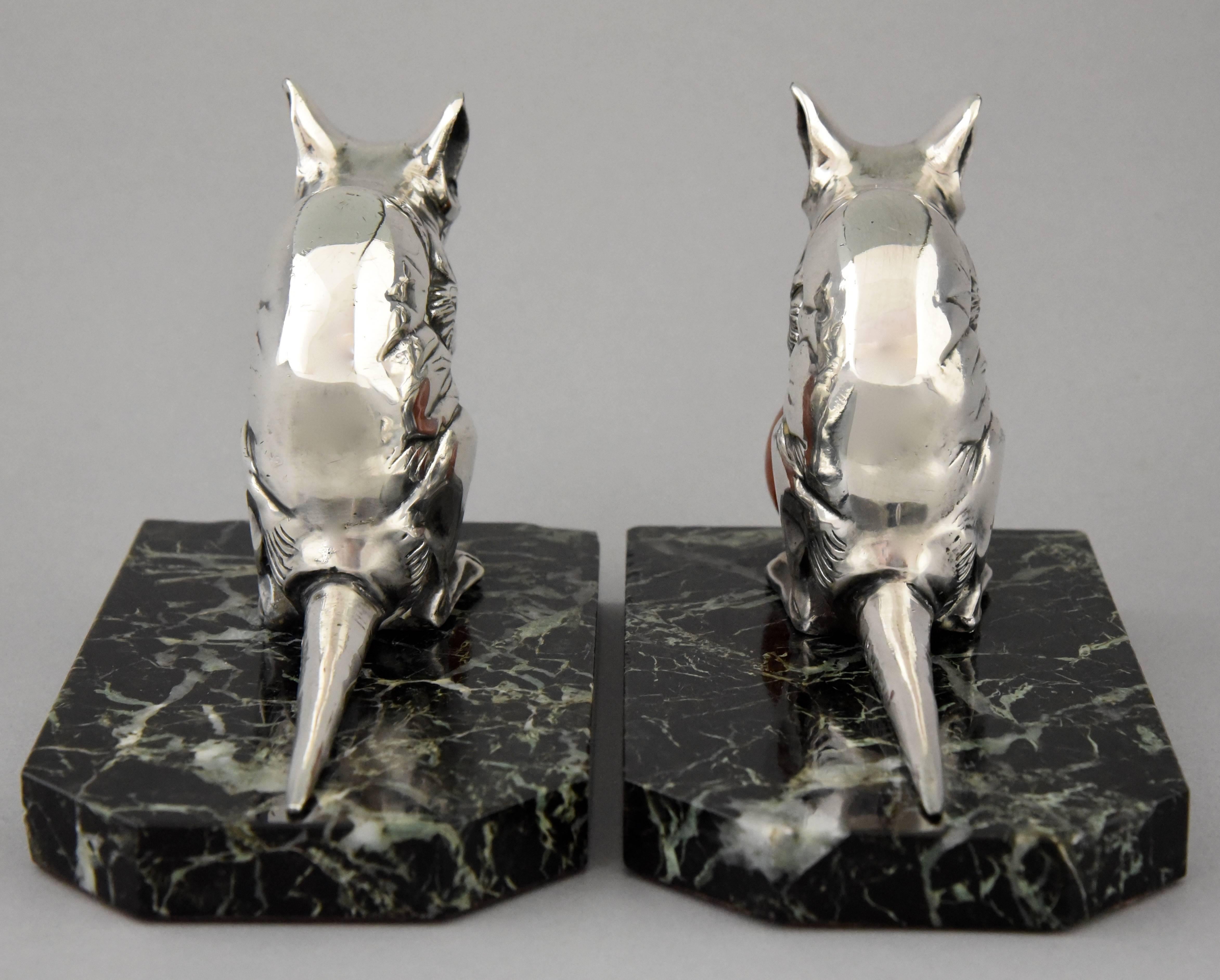 Art Deco Silvered Mouse Bookends by Hippolyte Moreau, 1930 1