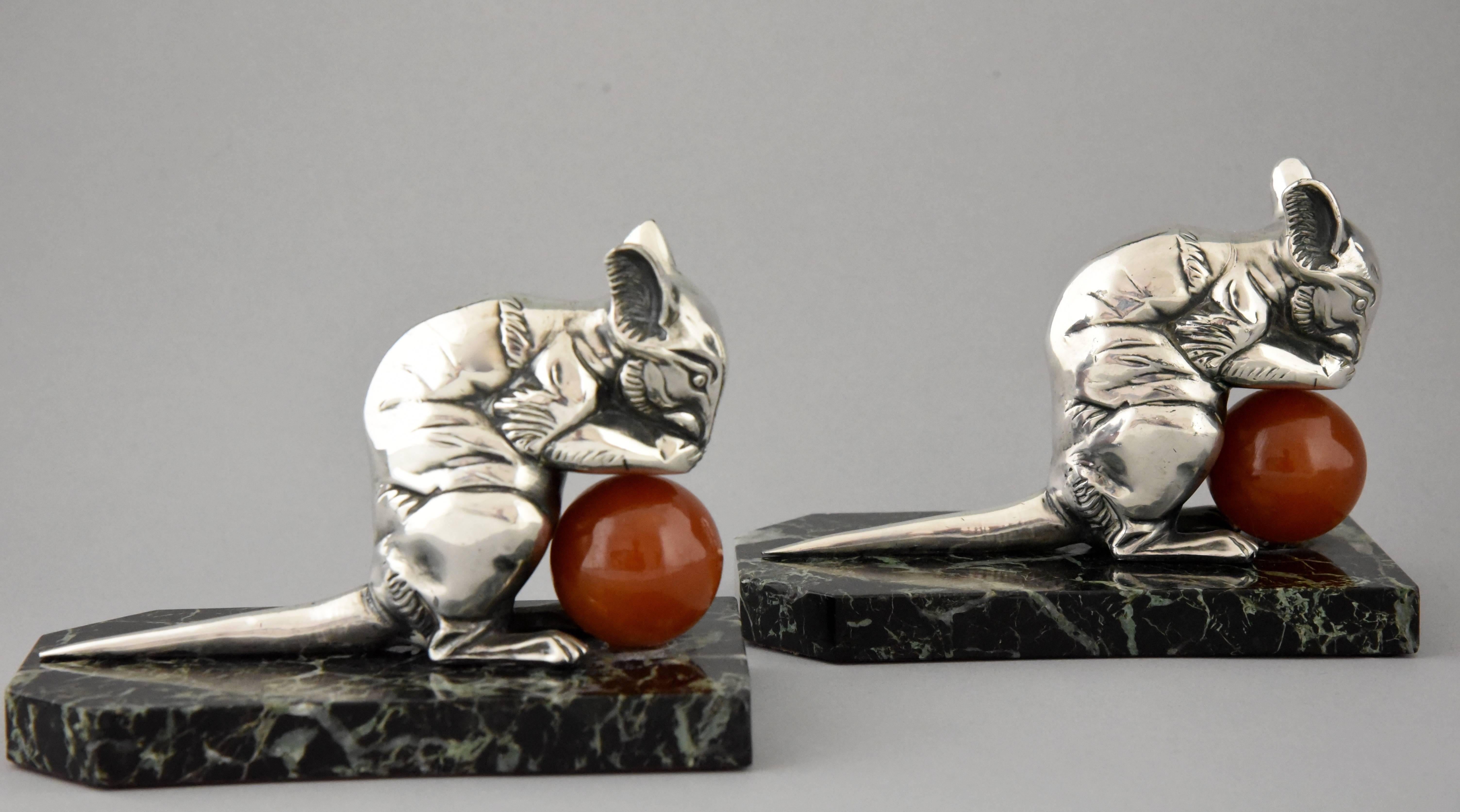 Art Deco Silvered Mouse Bookends by Hippolyte Moreau, 1930 2