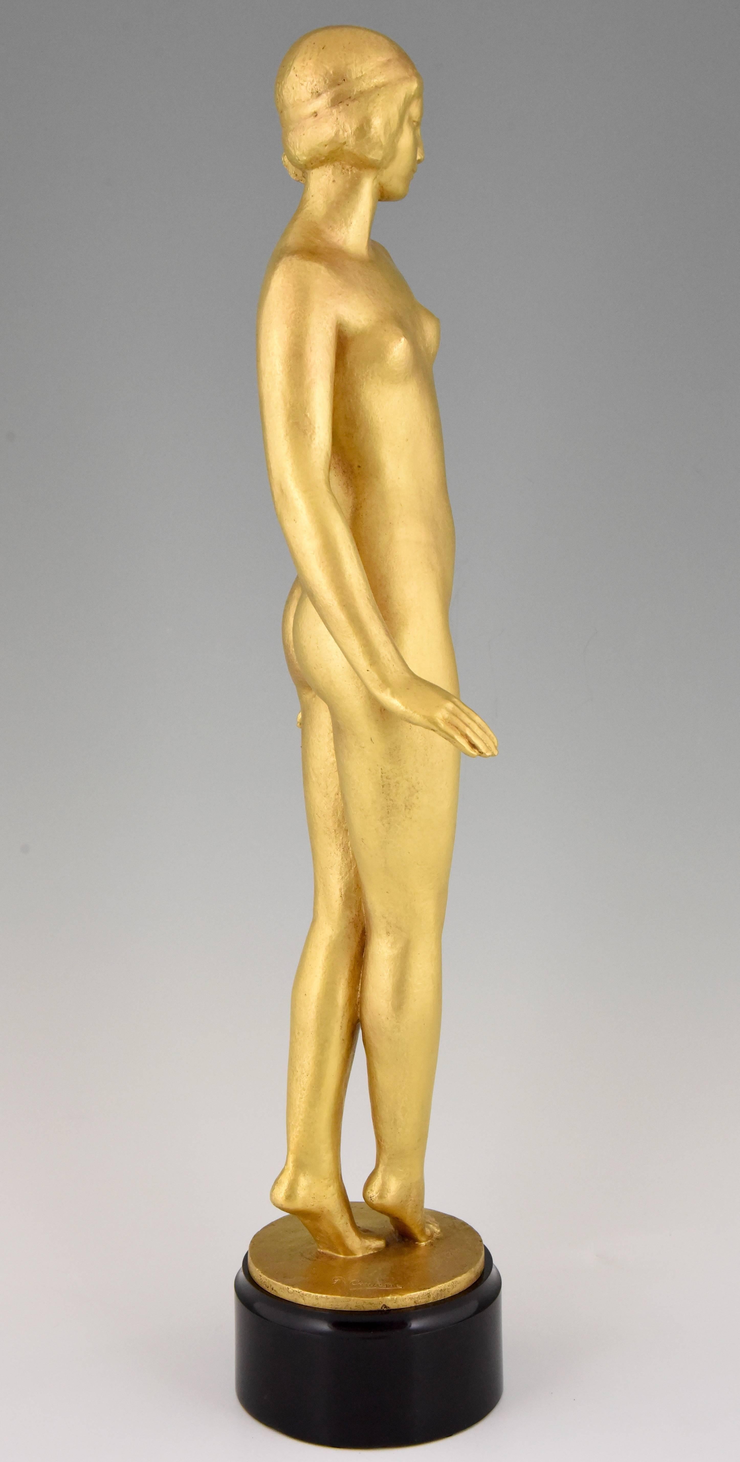 Art Deco Gilt Bronze Sculpture Standing Nude Gaston Louis Joseph Contesse, 1925 1
