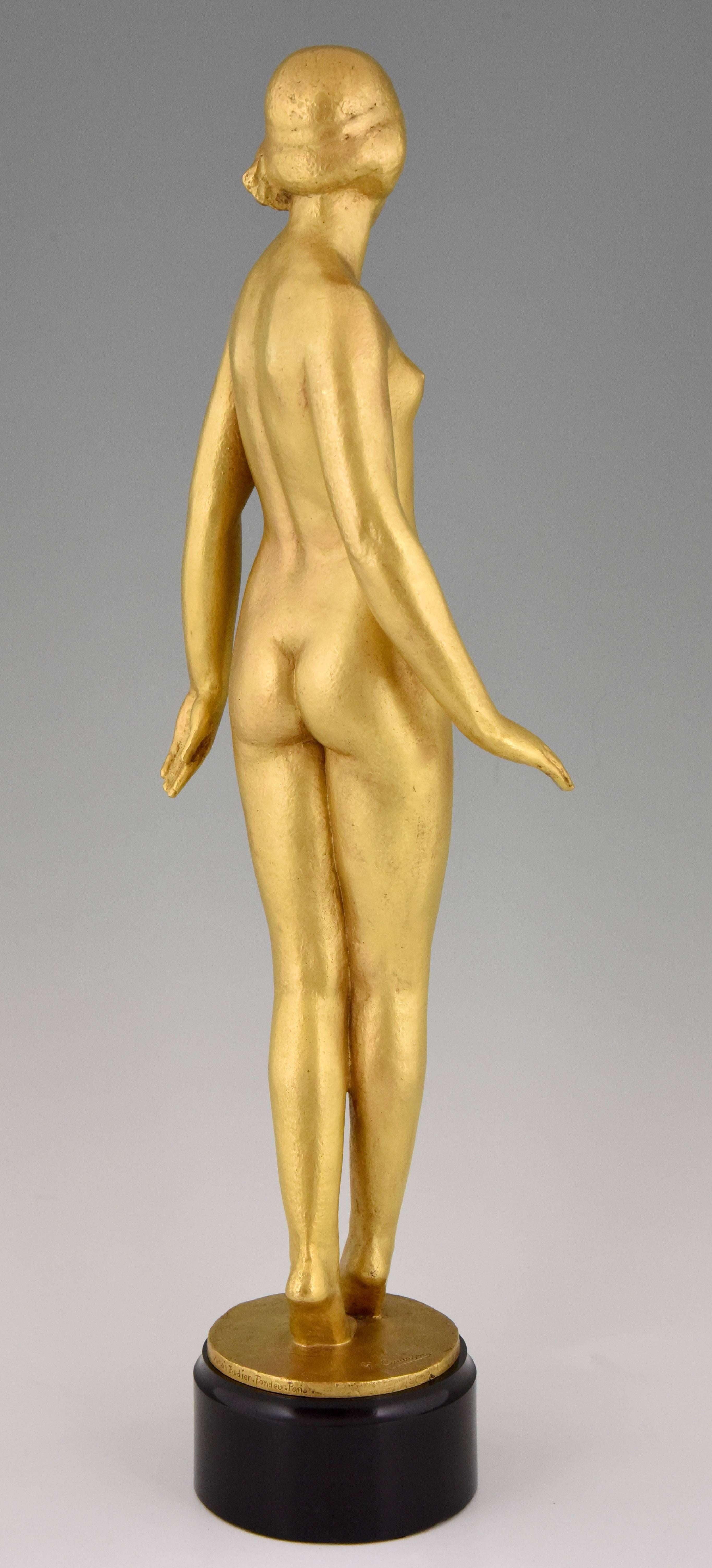 20th Century Art Deco Gilt Bronze Sculpture Standing Nude Gaston Louis Joseph Contesse, 1925