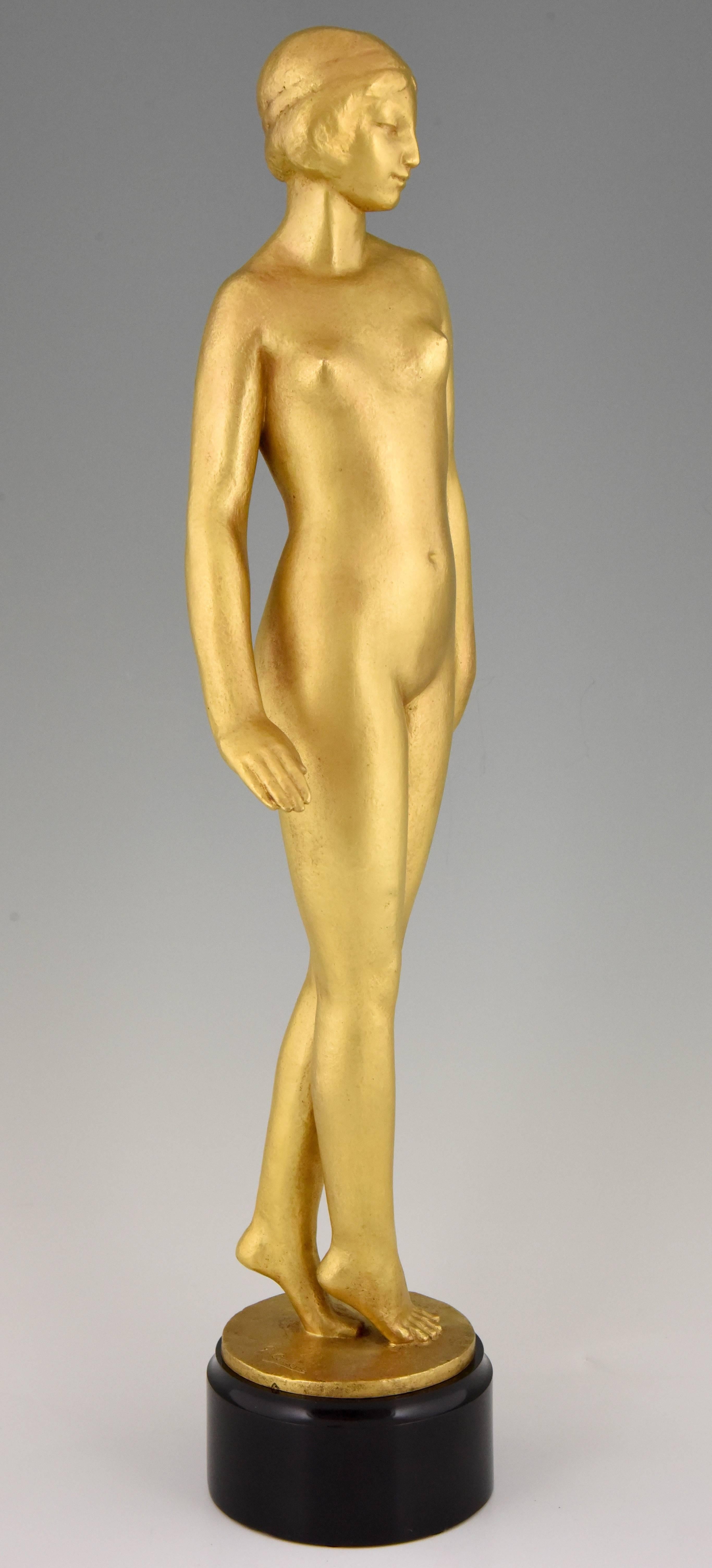 Art Deco Gilt Bronze Sculpture Standing Nude Gaston Louis Joseph Contesse, 1925 2