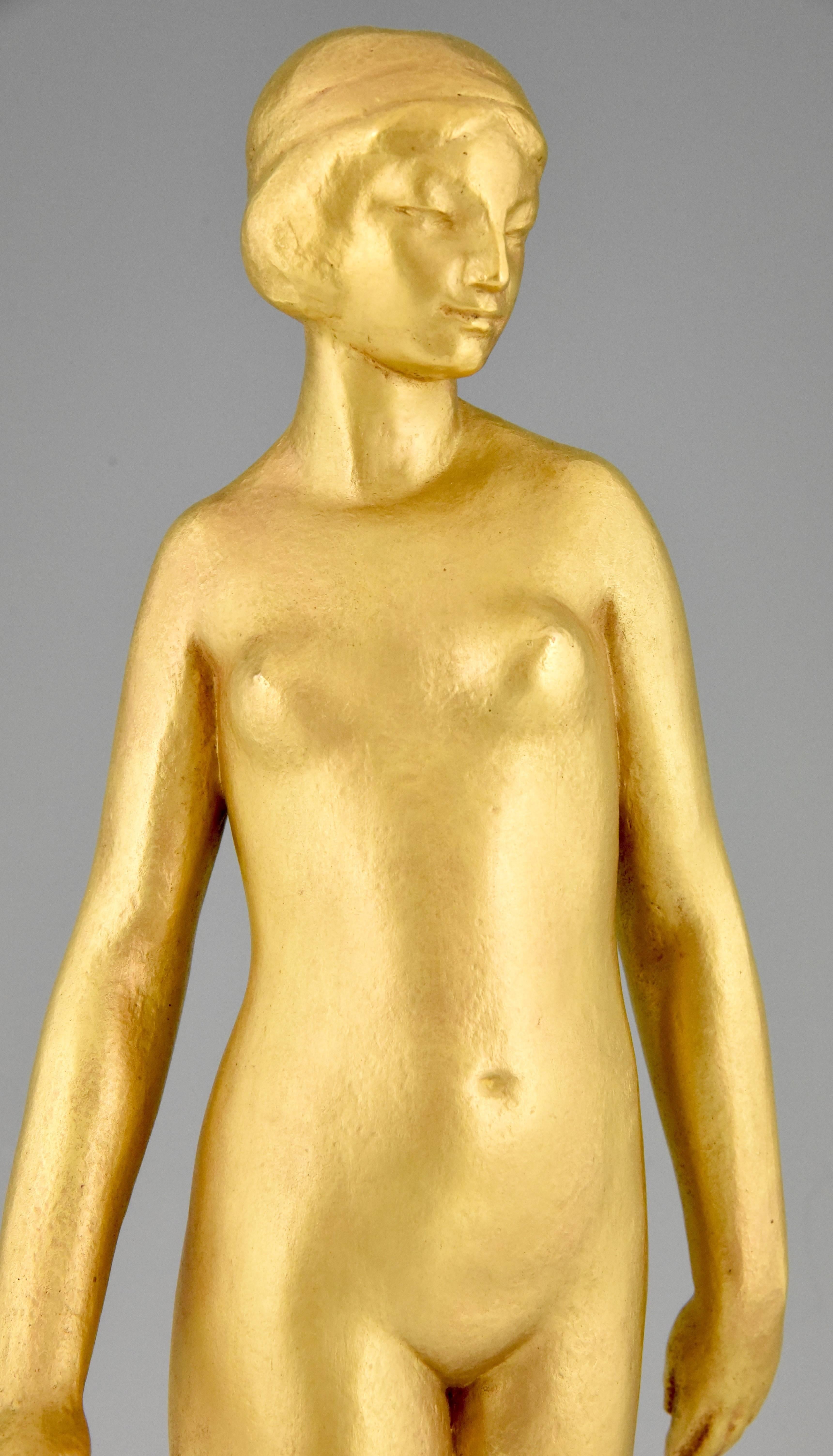 Art Deco Gilt Bronze Sculpture Standing Nude Gaston Louis Joseph Contesse, 1925 3
