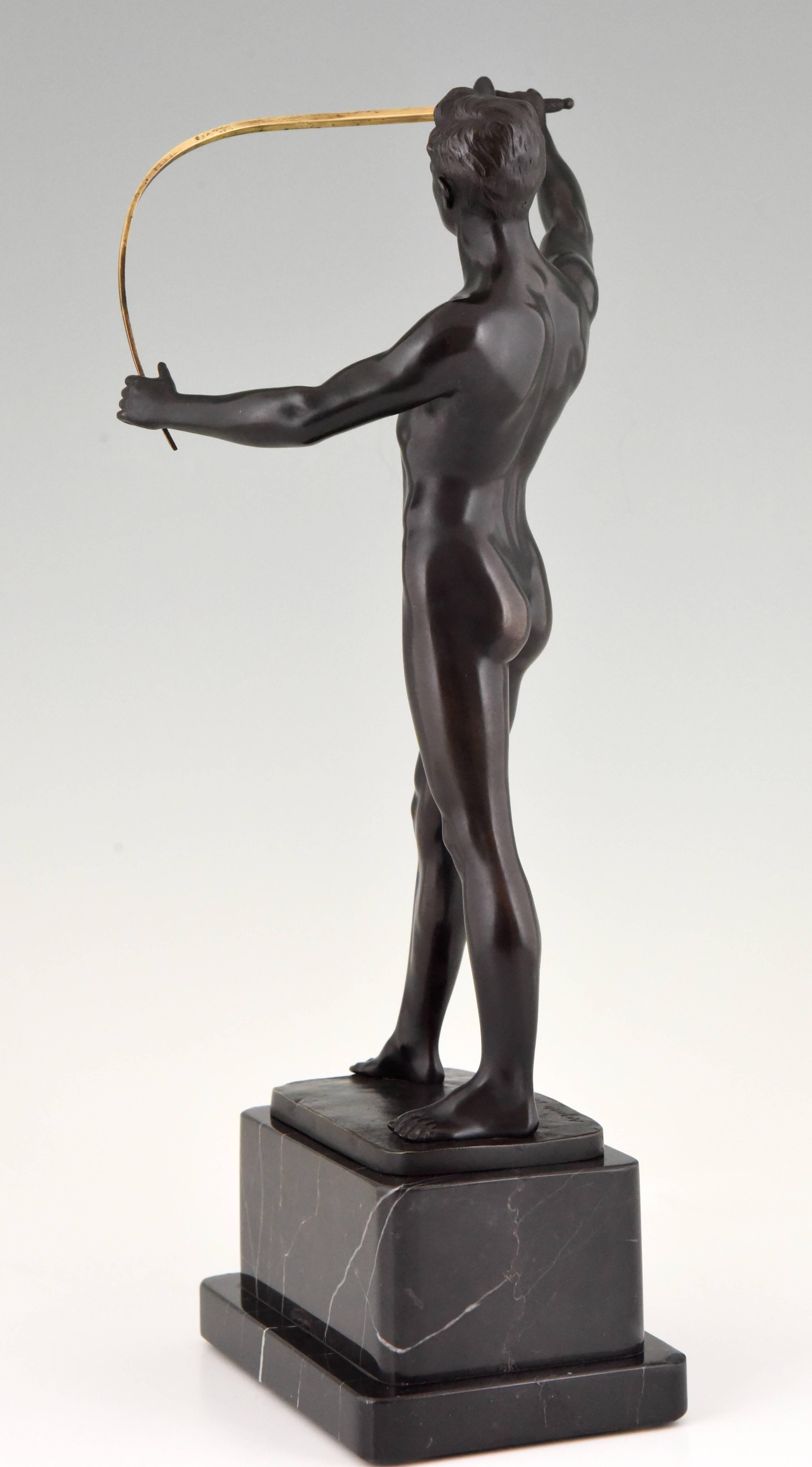 20th Century Art Deco Bronze Sculpture of a male nude Fencer by Auguste Durin, 1920