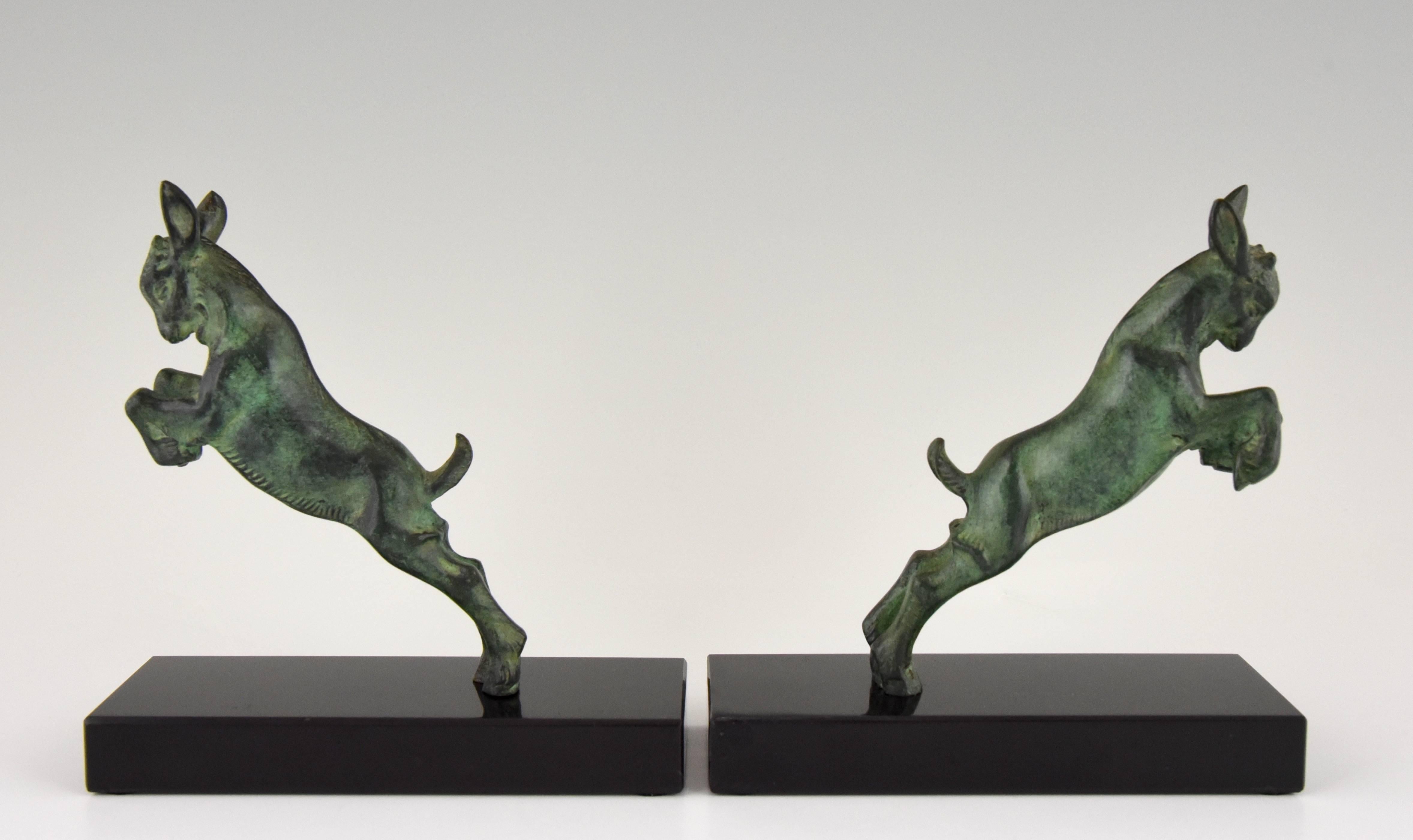 French Art Deco Bronze Bookends with Jumping Goats, Joe Descomps,  1930 France