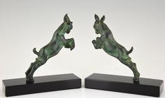 Art Deco Bronze Bookends with Jumping Goats, Joe Descomps,  1930 France