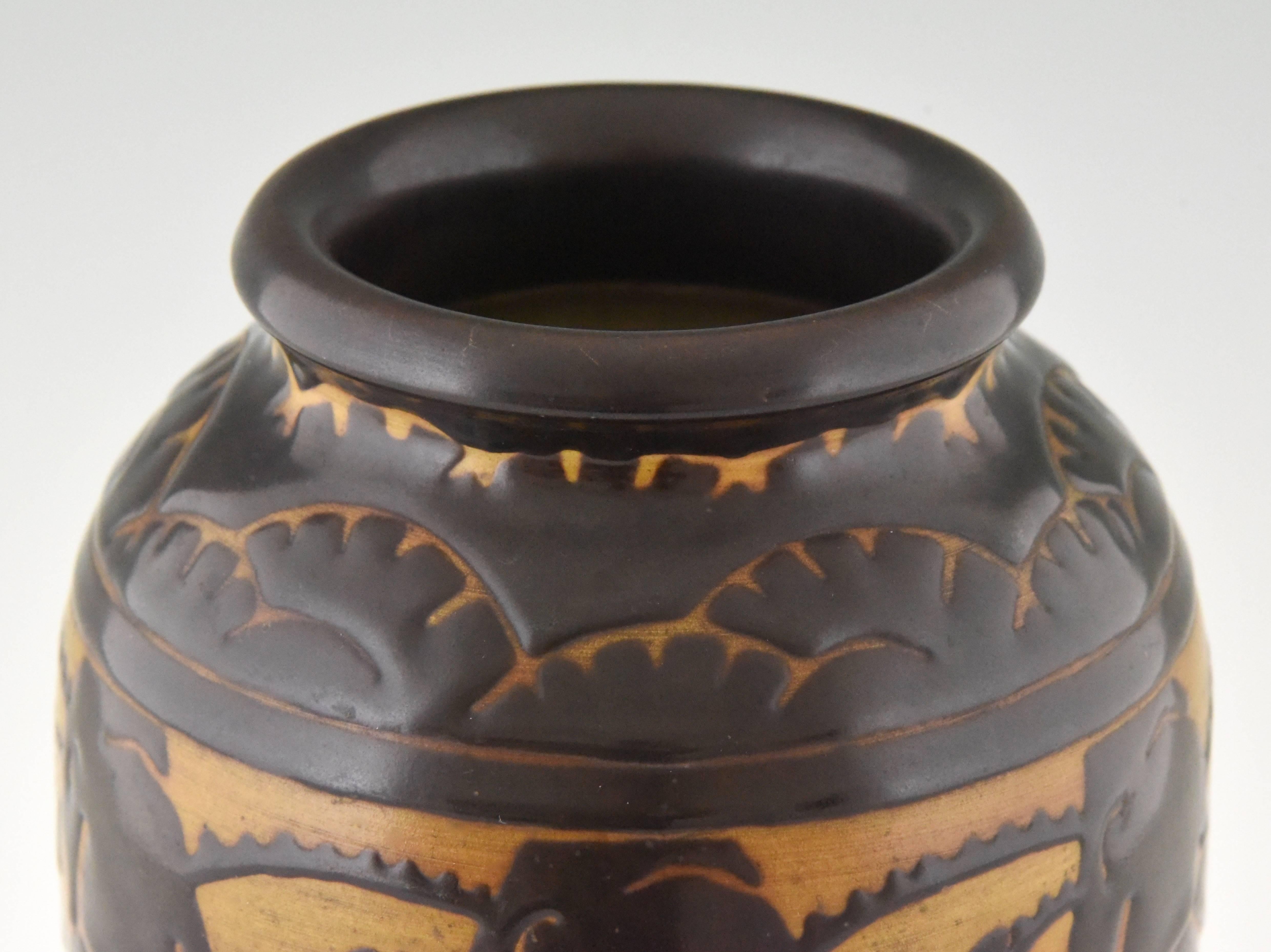 Art Deco Ceramic Vase with Stylized Birds by Charles Catteau for Keramis, 1925 1