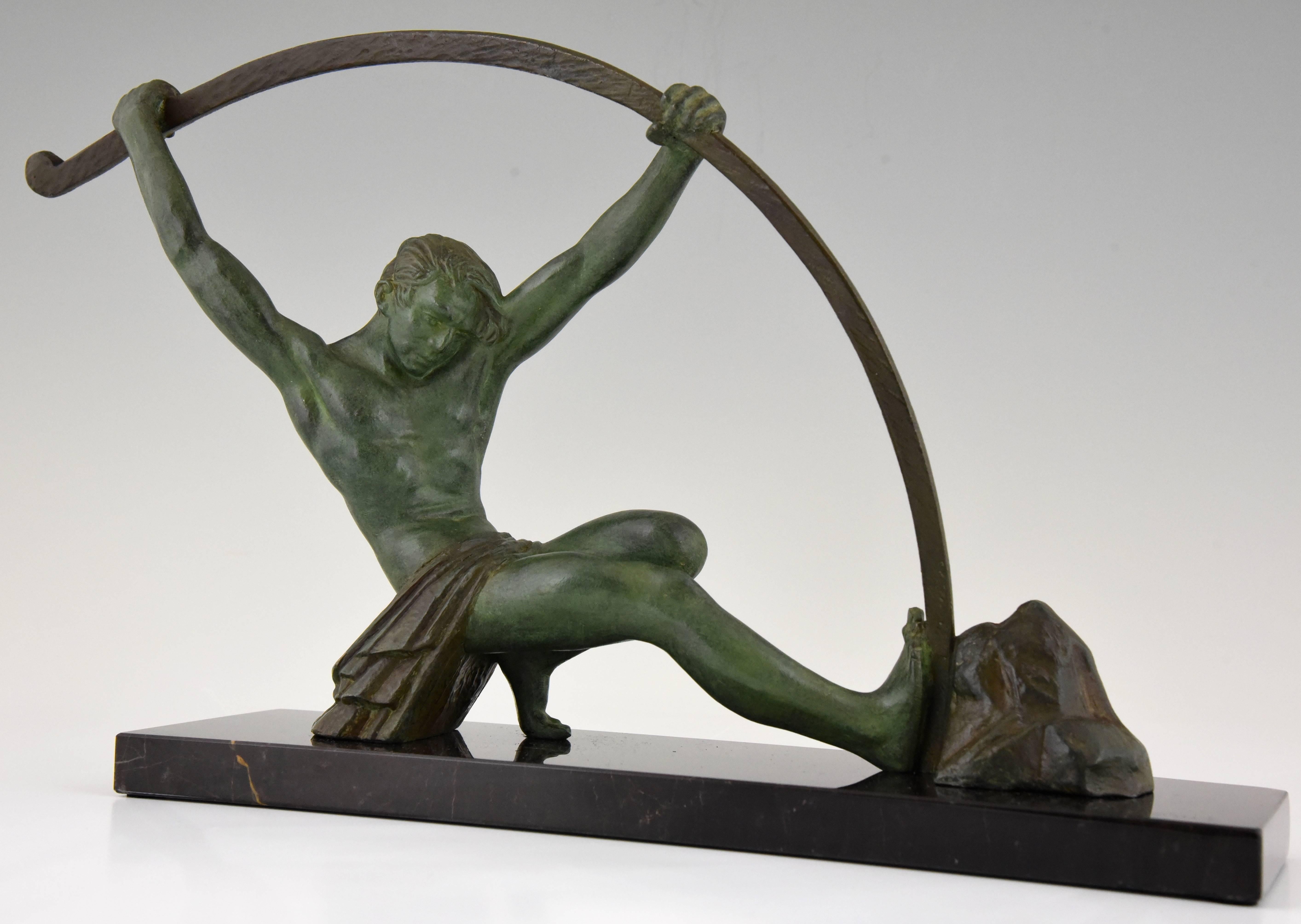 French Art Deco Sculpture by Chiparus, Athletic Man Bending a Bar 