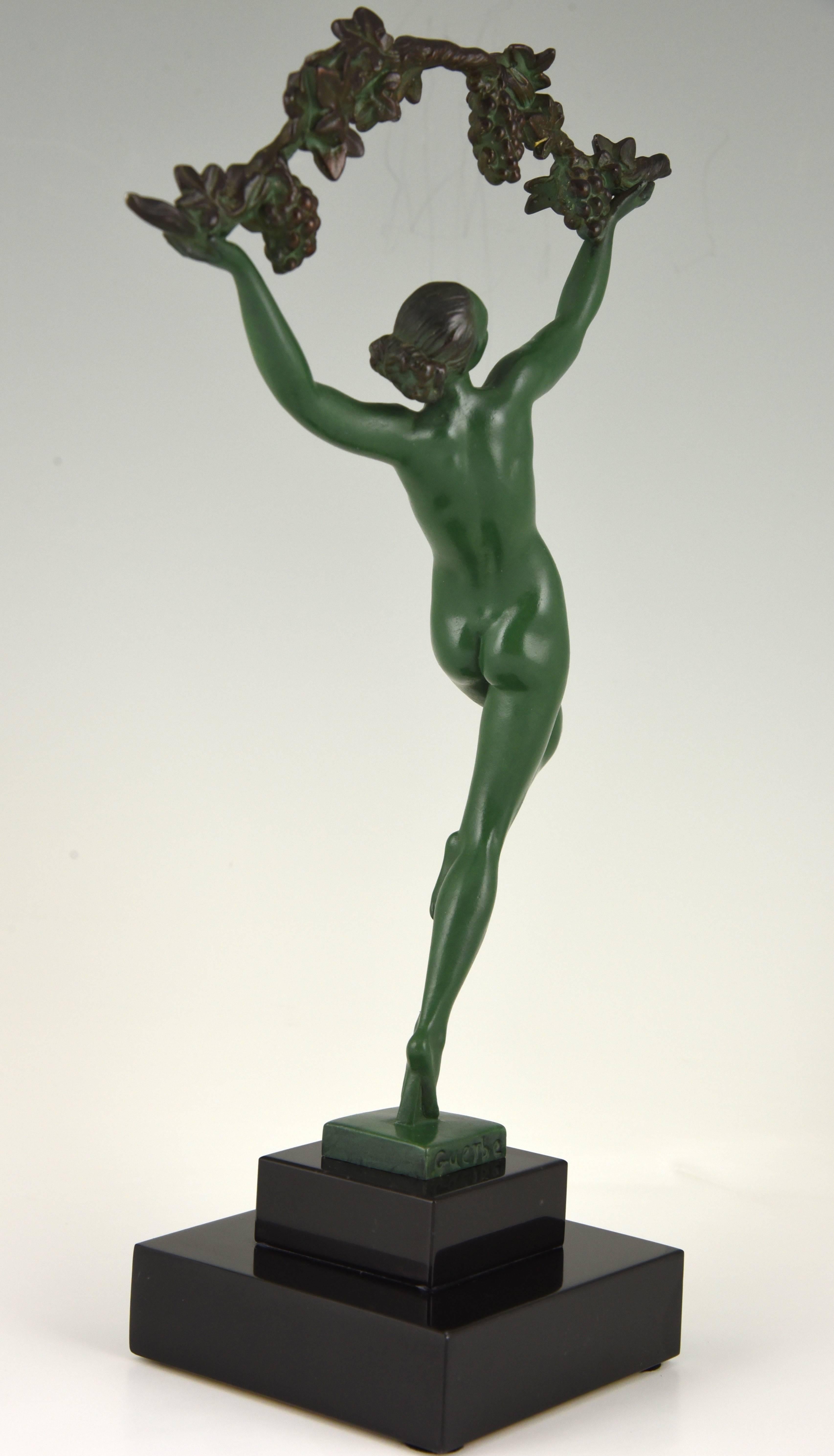 20th Century French Art Deco Sculpture of a Nude with a Branch of Grapes by Raymonde Guerbe