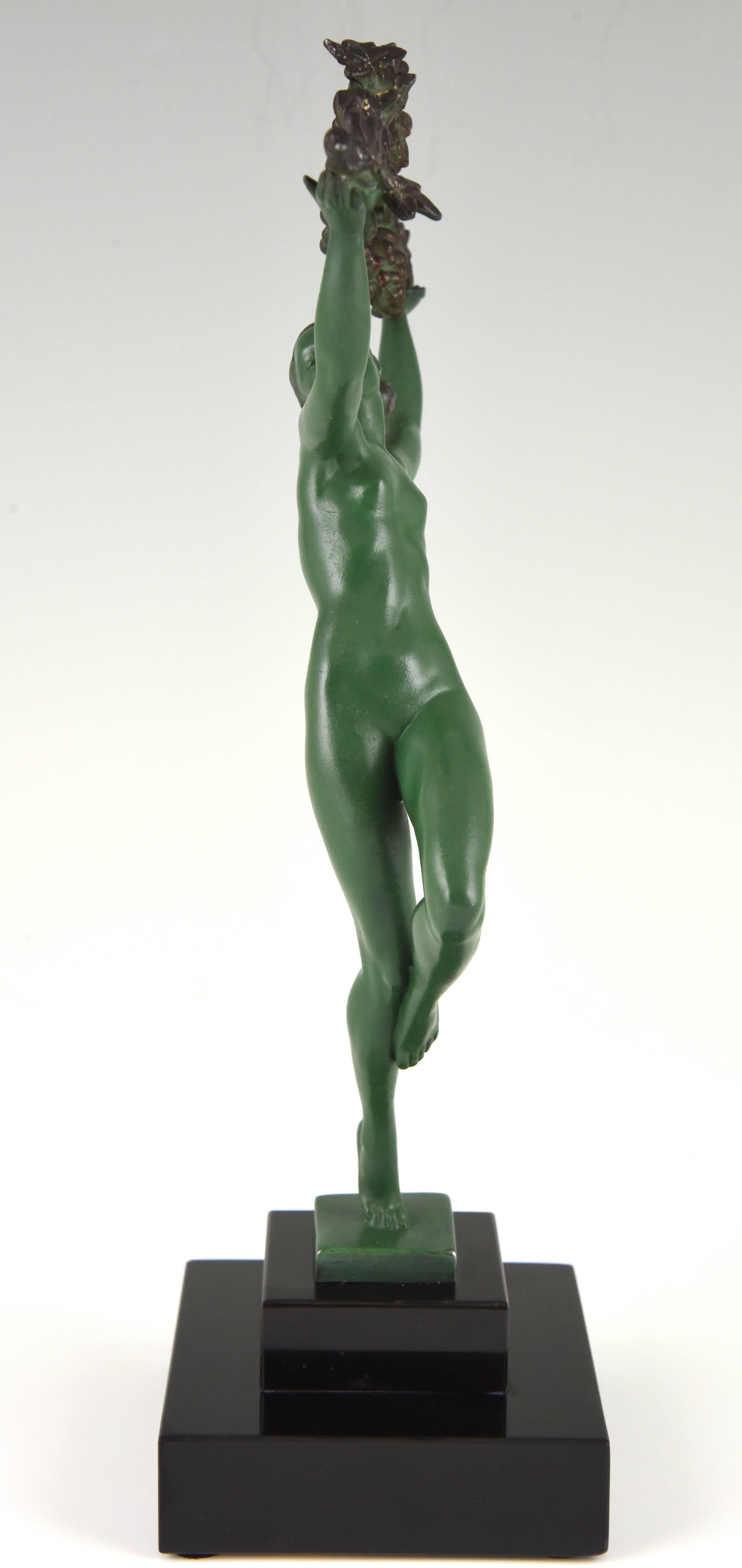 French Art Deco Sculpture of a Nude with a Branch of Grapes by Raymonde Guerbe 2