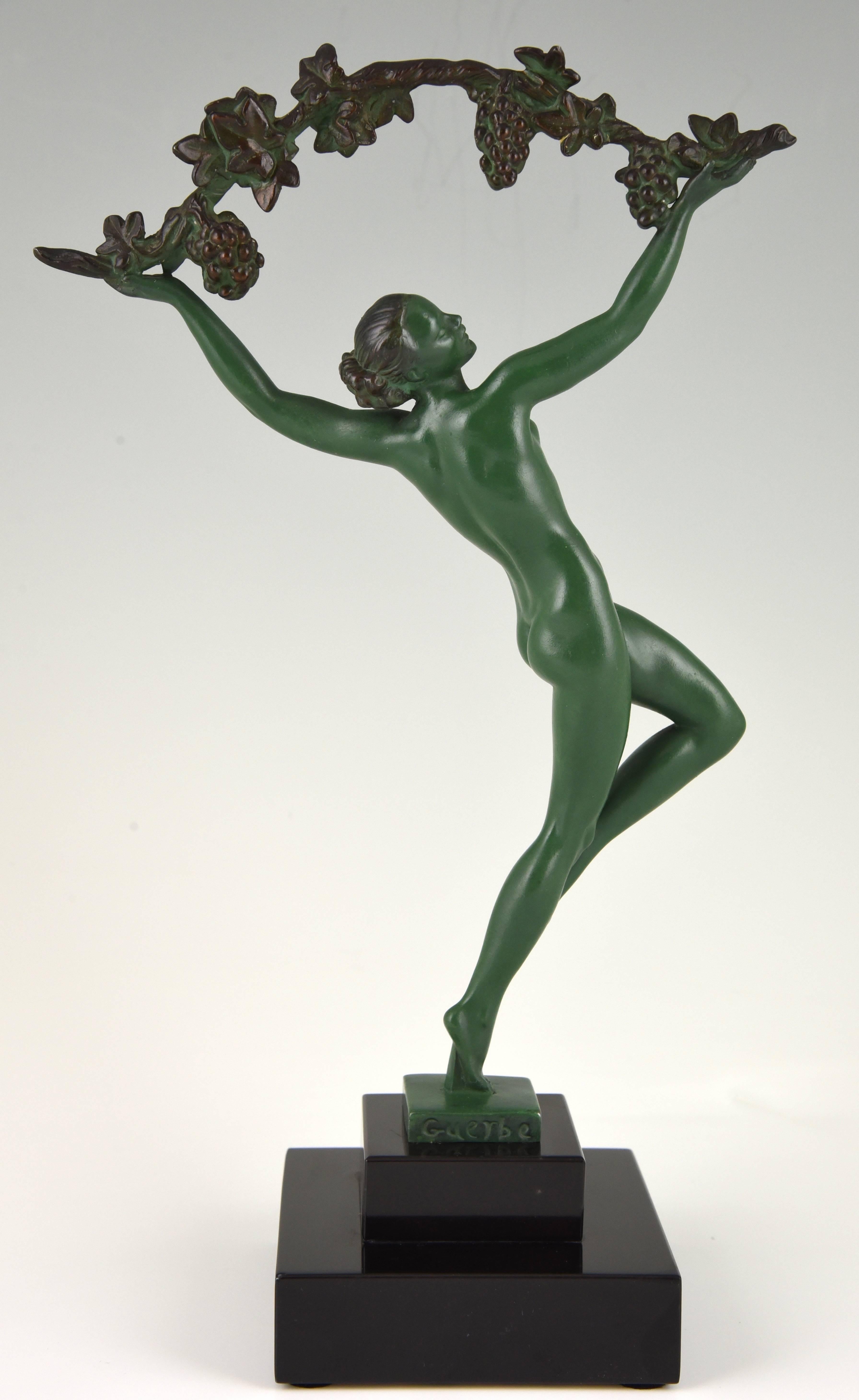 French Art Deco Sculpture of a Nude with a Branch of Grapes by Raymonde Guerbe 1