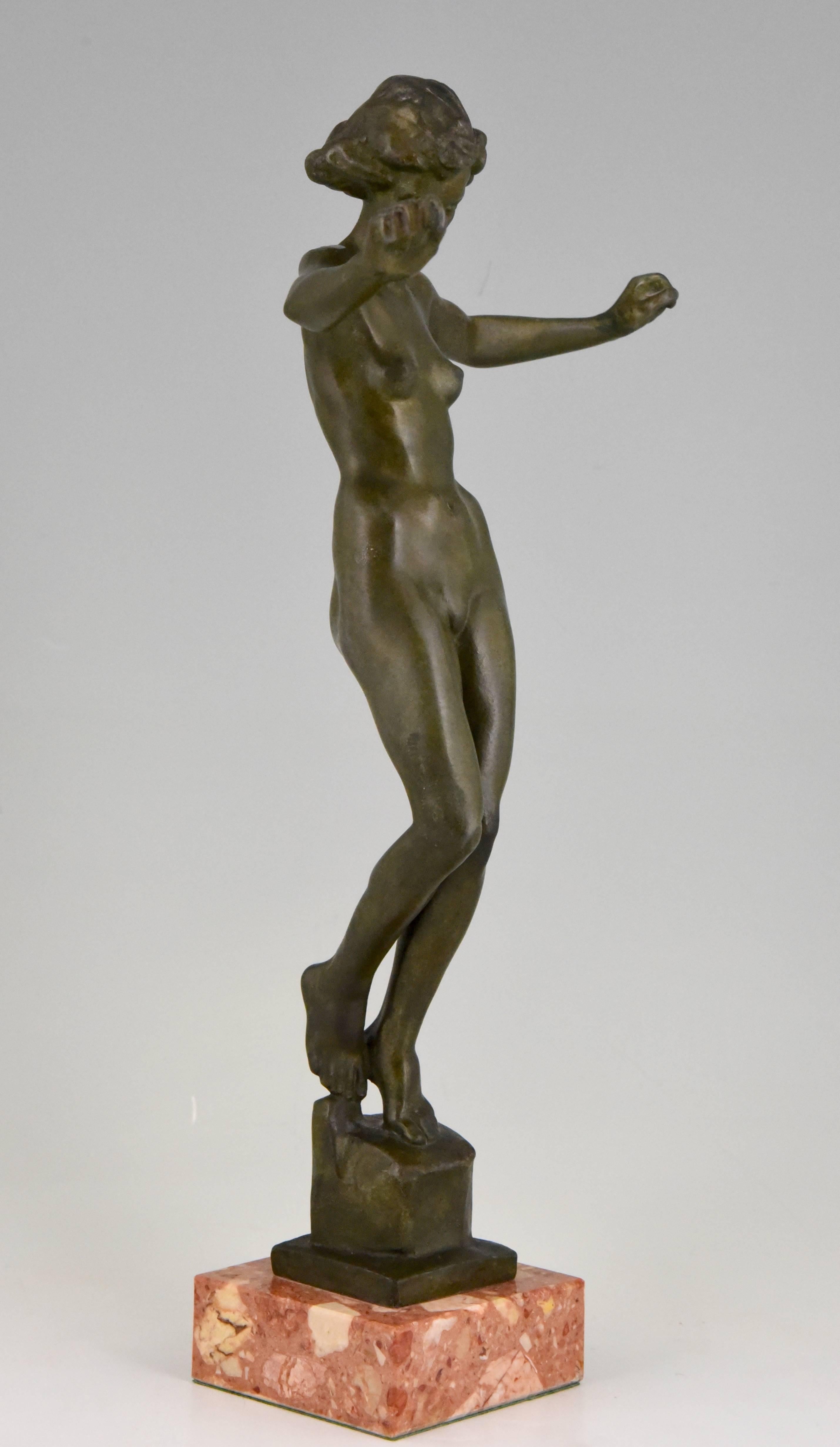 German Art Deco Bronze Sculpture of a Nude Dancer David Fahrner, 1941