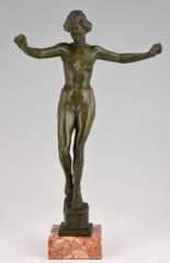 Art Deco Bronze Sculpture of a Nude Dancer David Fahrner, 1941