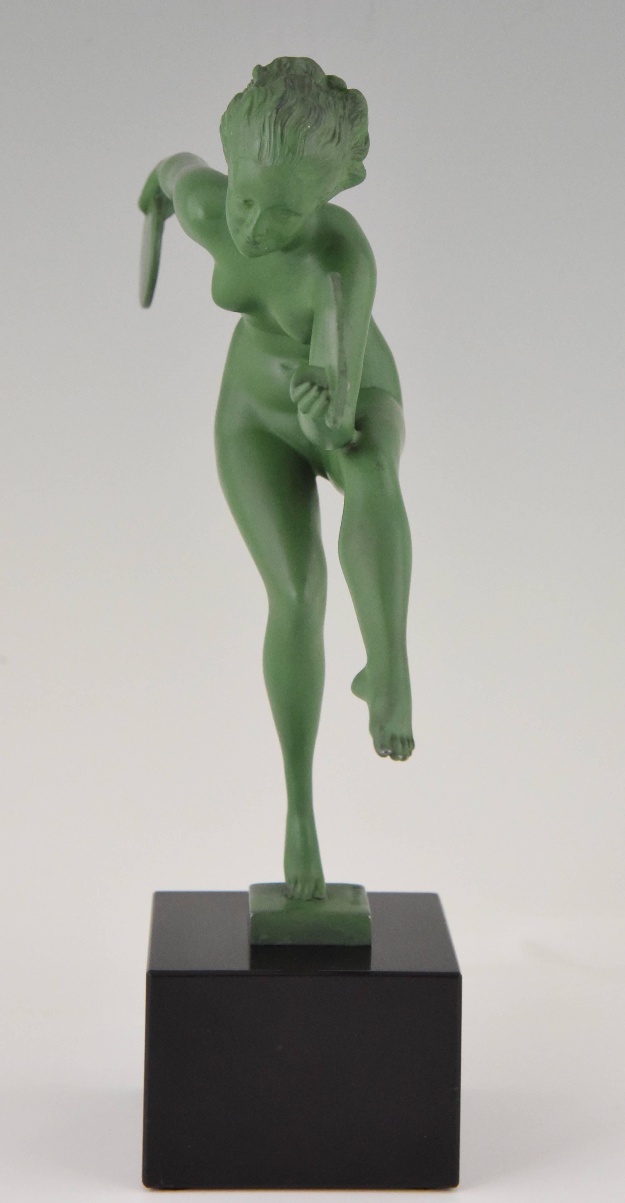 French Art Deco Nude Disc Dancer Derenne, Marcel Bouraine, 1930 1