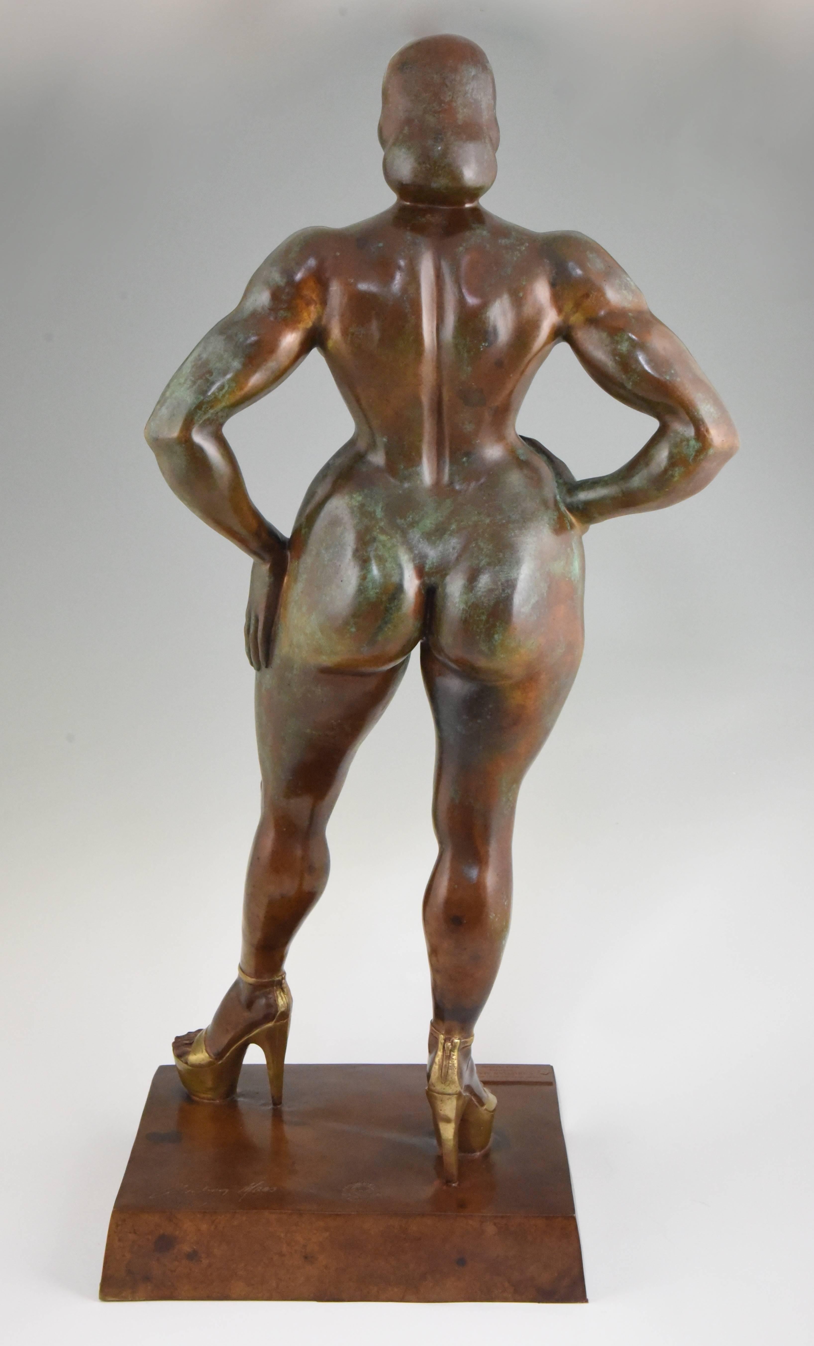 Impressive modern French bronze sculpture of a voluptuous nude on high heels entitled Venus Hottentote.

Artist/ maker: Christian Maas
Signature/ marks: Christian Maas?, numbered 5/33, foundry seal
Style: Contemporary.
Date: 1980
Material: