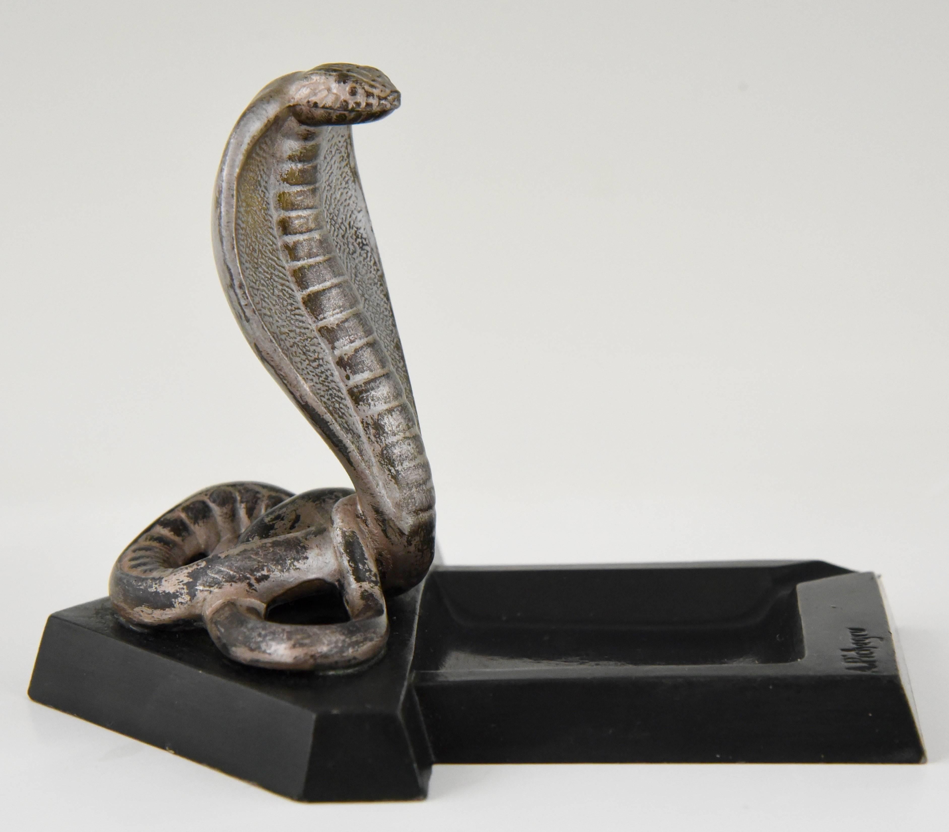 Patinated French Art Deco Cobra Snake Ashtray by Pichegru, 1930