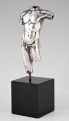 Antique Silver Sculpture Male Nude Torso, France, 1900