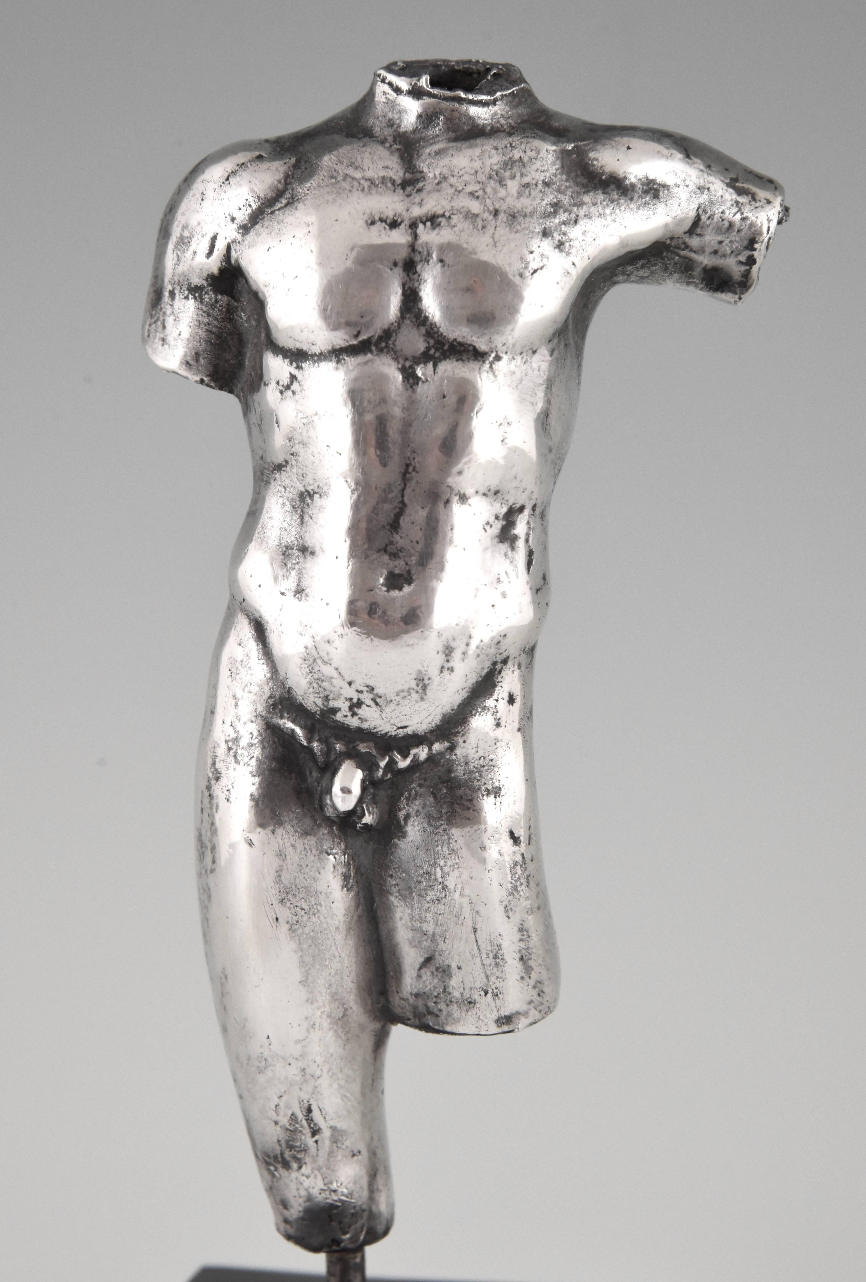 20th Century Antique Silver Sculpture Male Nude Torso, France, 1900