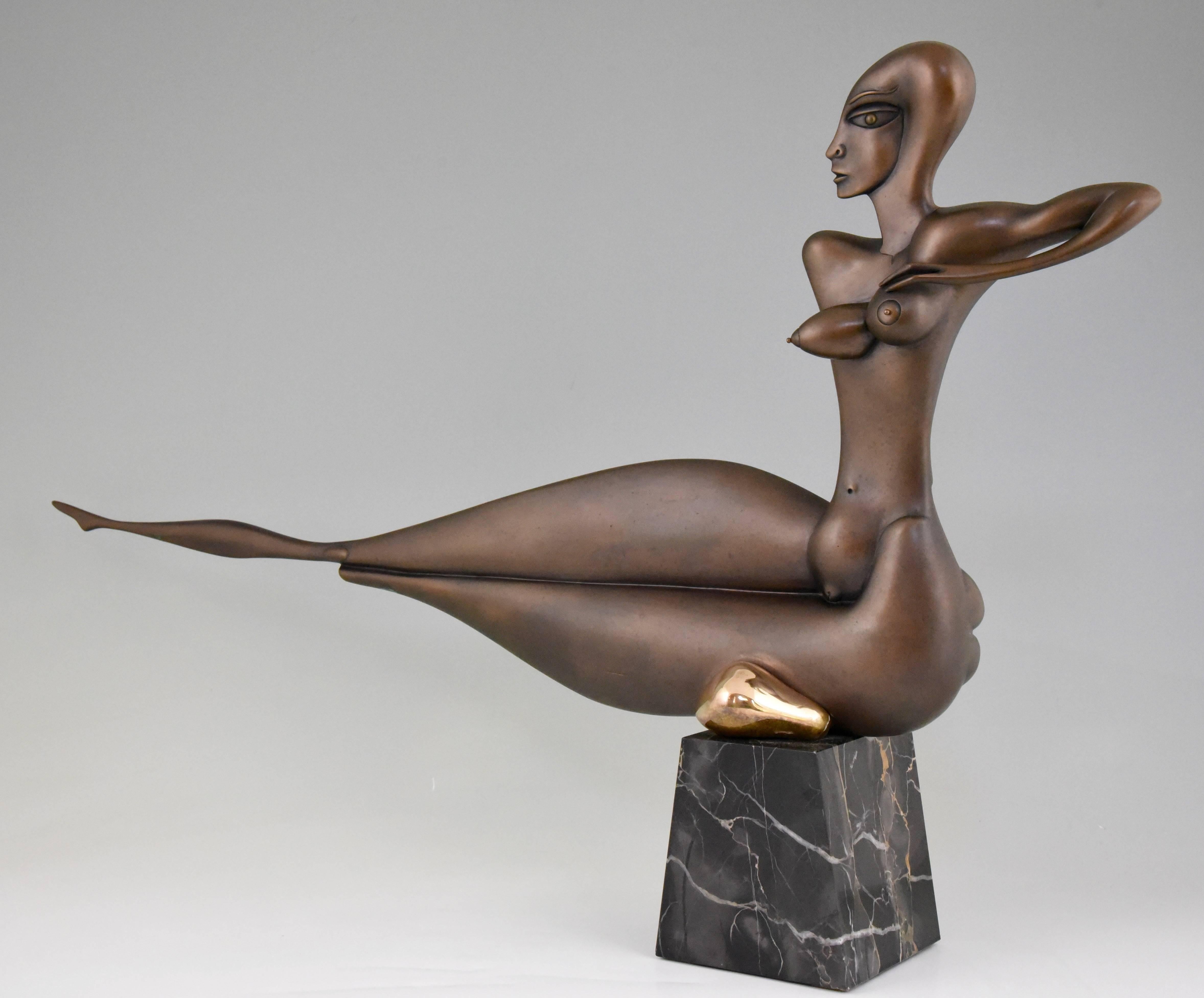 Modern bronze sculpture of a nude by Paul Wunderlich (1927-2006)
painter, sculptor and graphic artist.
He designed surrealist paintings and erotic sculptures, often inspired by mythological legends.

Artist/ Maker: Paul Wunderlich
Signature/