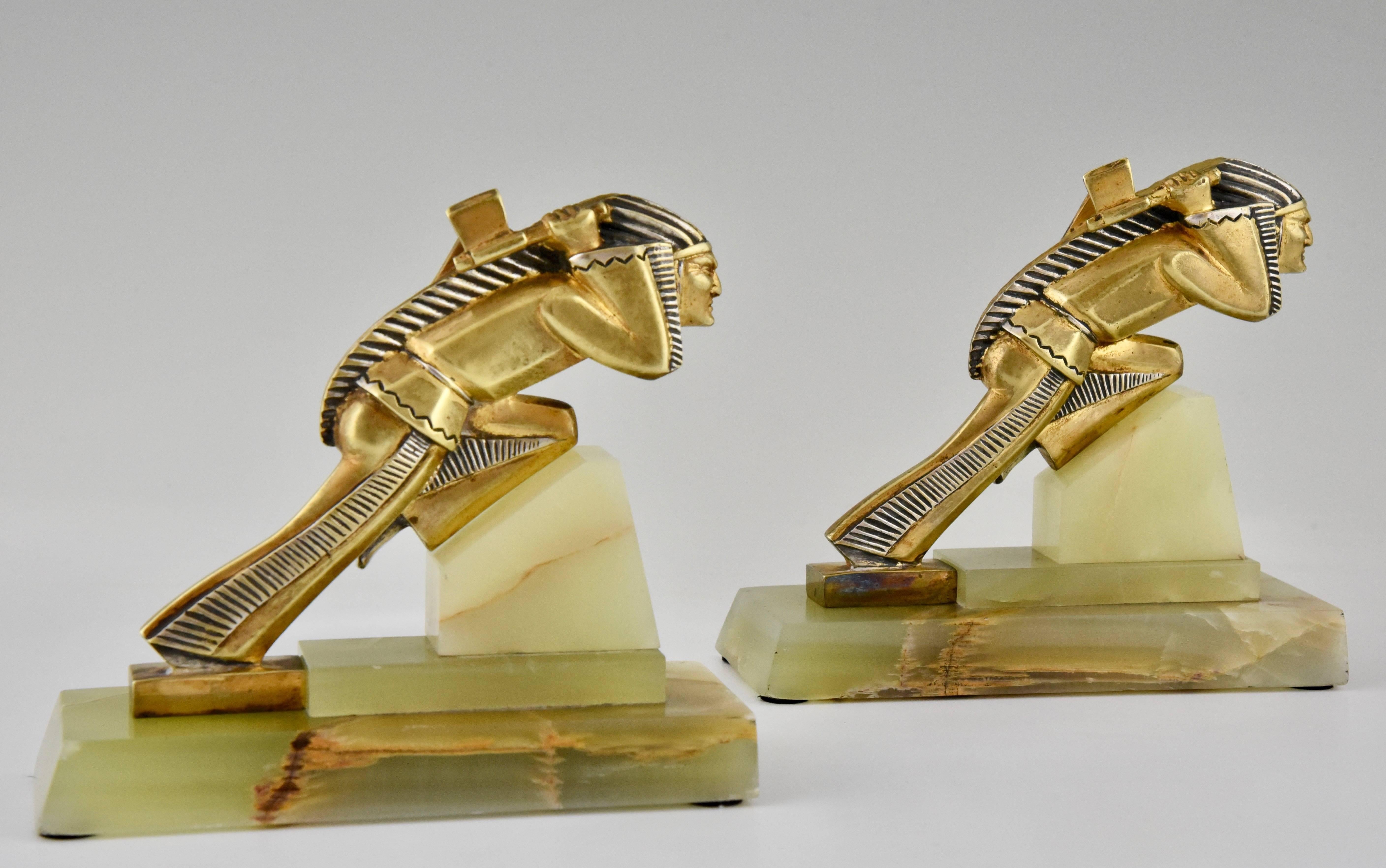 French Pair of indian Art Deco Bronze Bookends by Gibert, 1930 France 