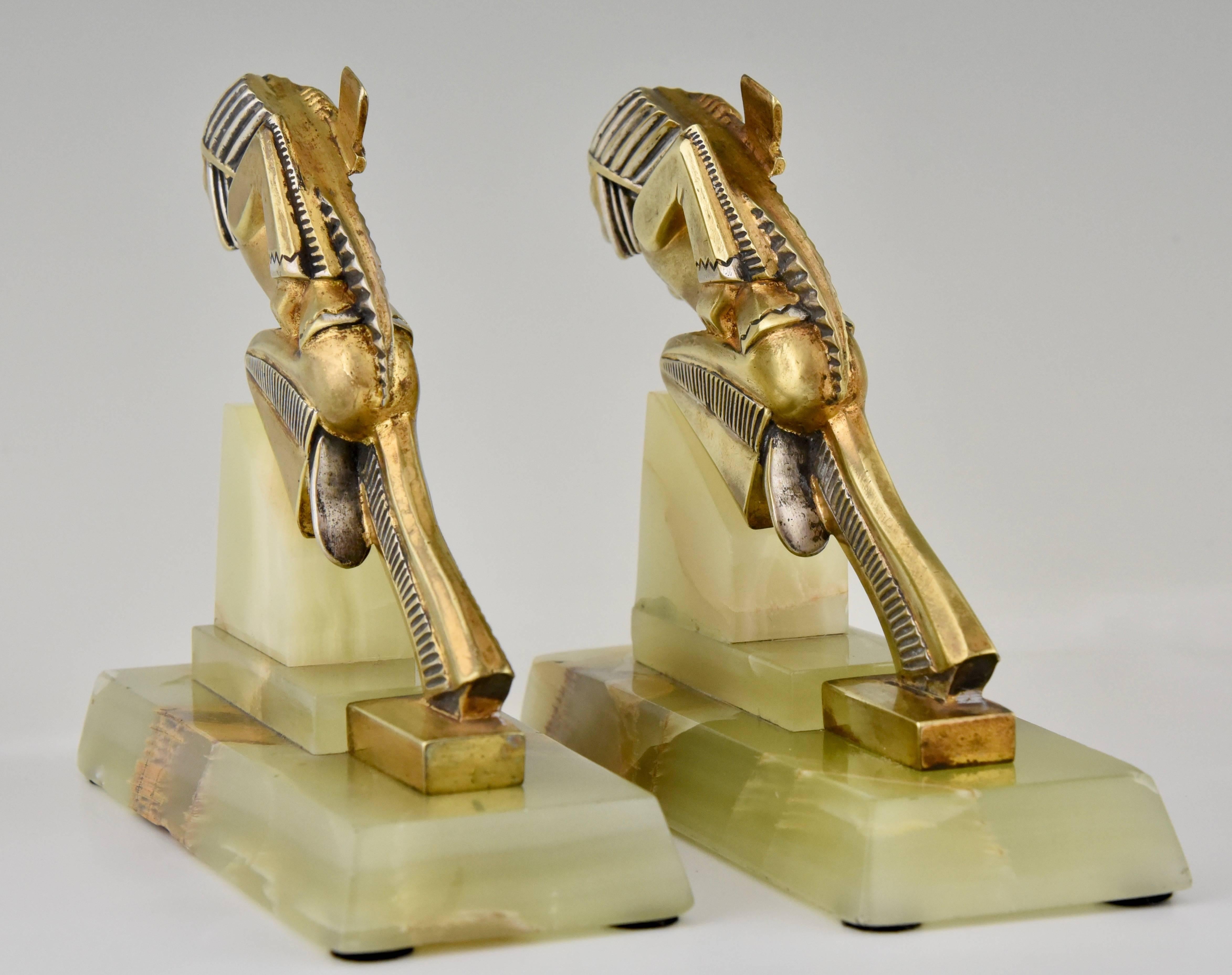 Gilt Pair of indian Art Deco Bronze Bookends by Gibert, 1930 France 