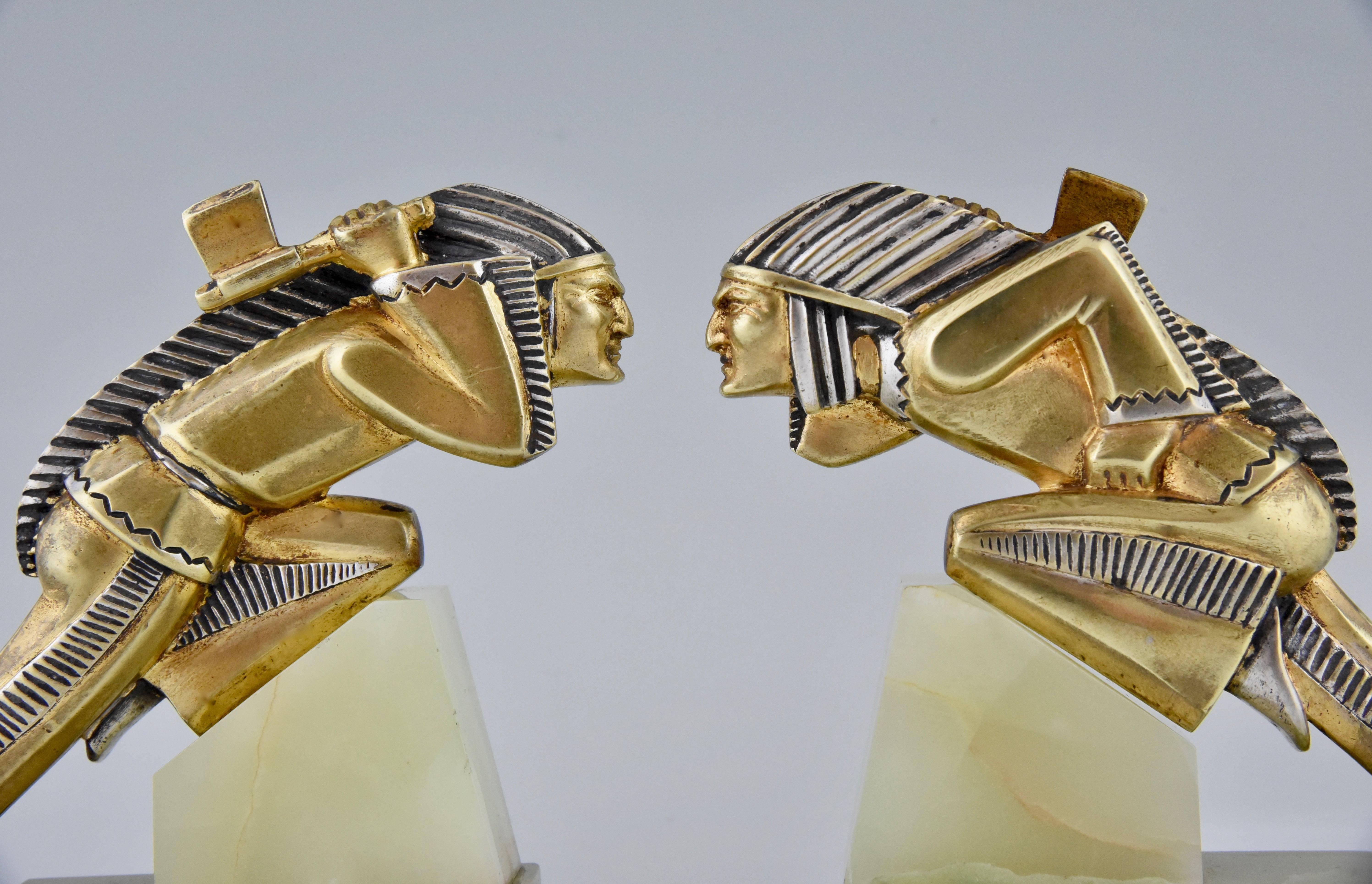 Pair of indian Art Deco Bronze Bookends by Gibert, 1930 France  1