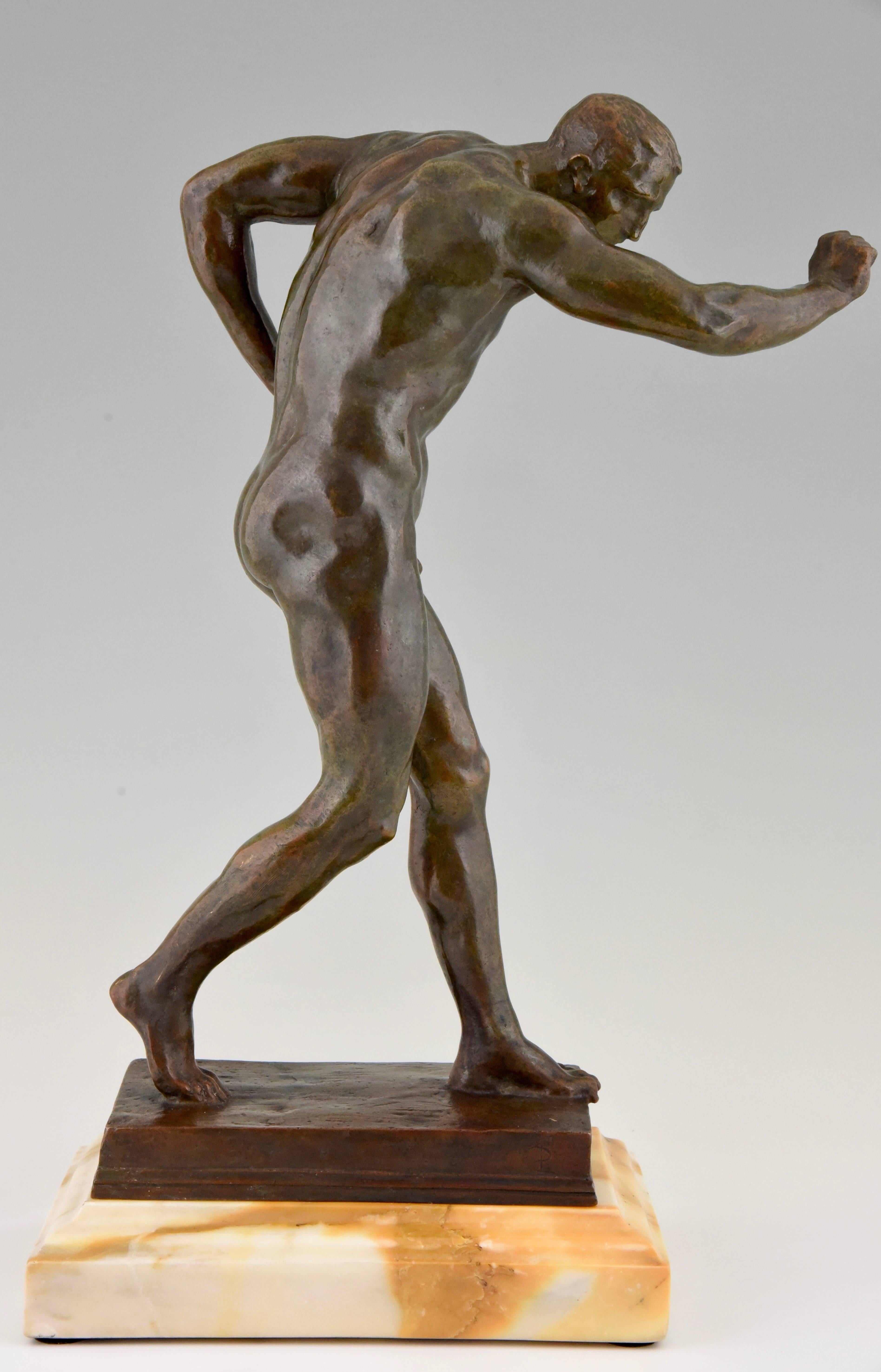 20th Century Antique Italian Bronze Sculpture of a Male Nude Athlete, circa 1900