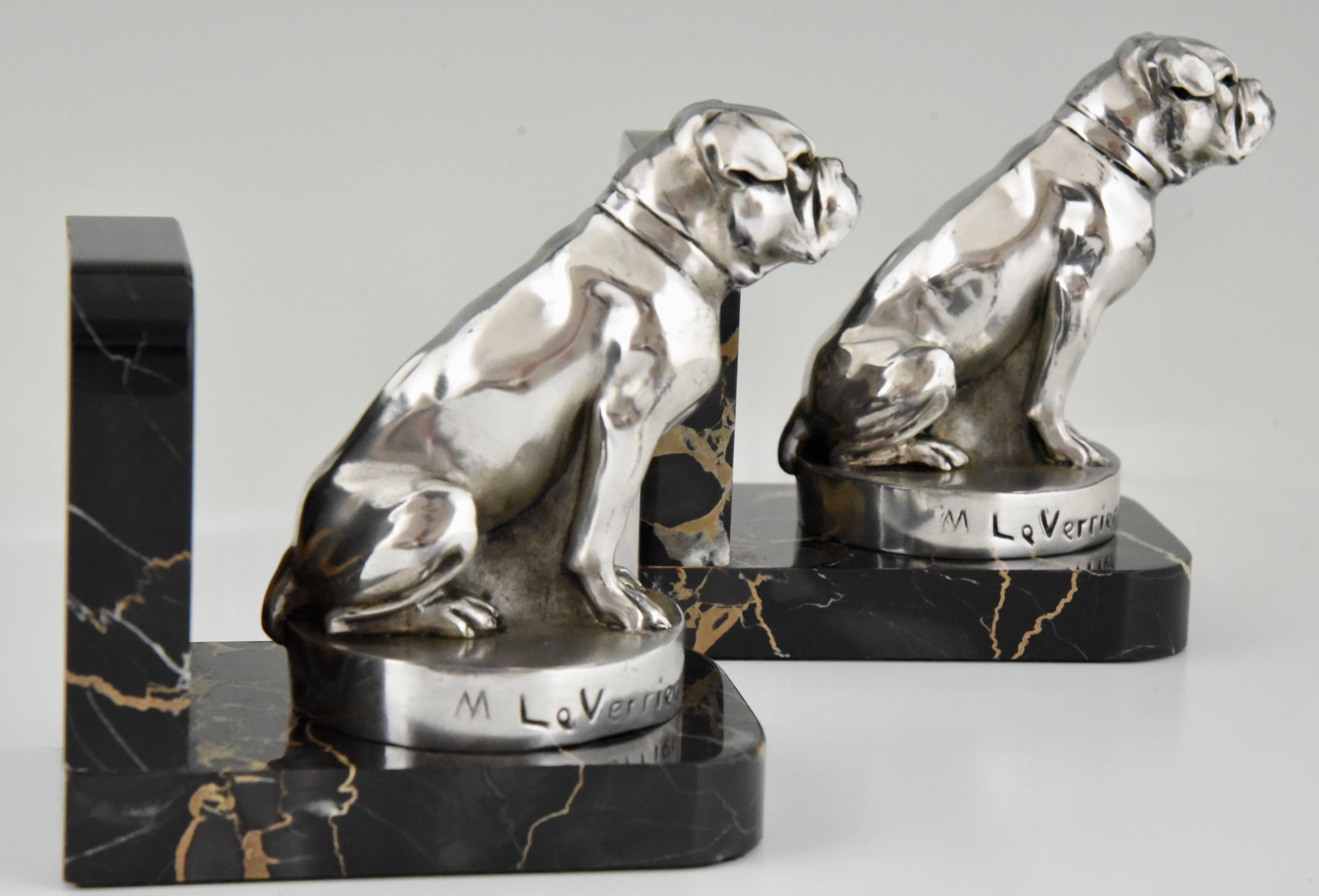 20th Century French Art Deco Bulldog Bookends by Max Le Verrier on Marble Base, 1930