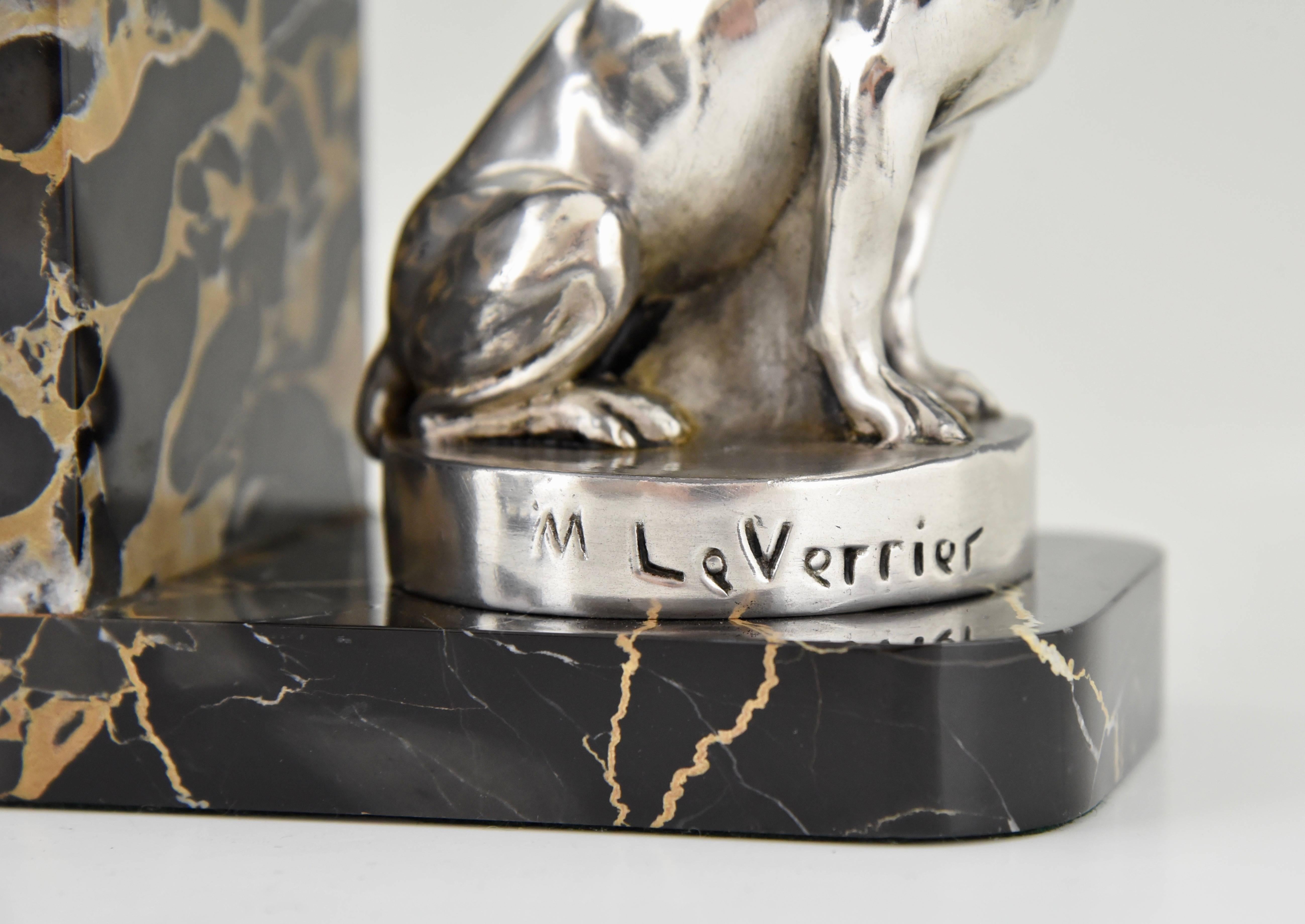 French Art Deco Bulldog Bookends by Max Le Verrier on Marble Base, 1930 3