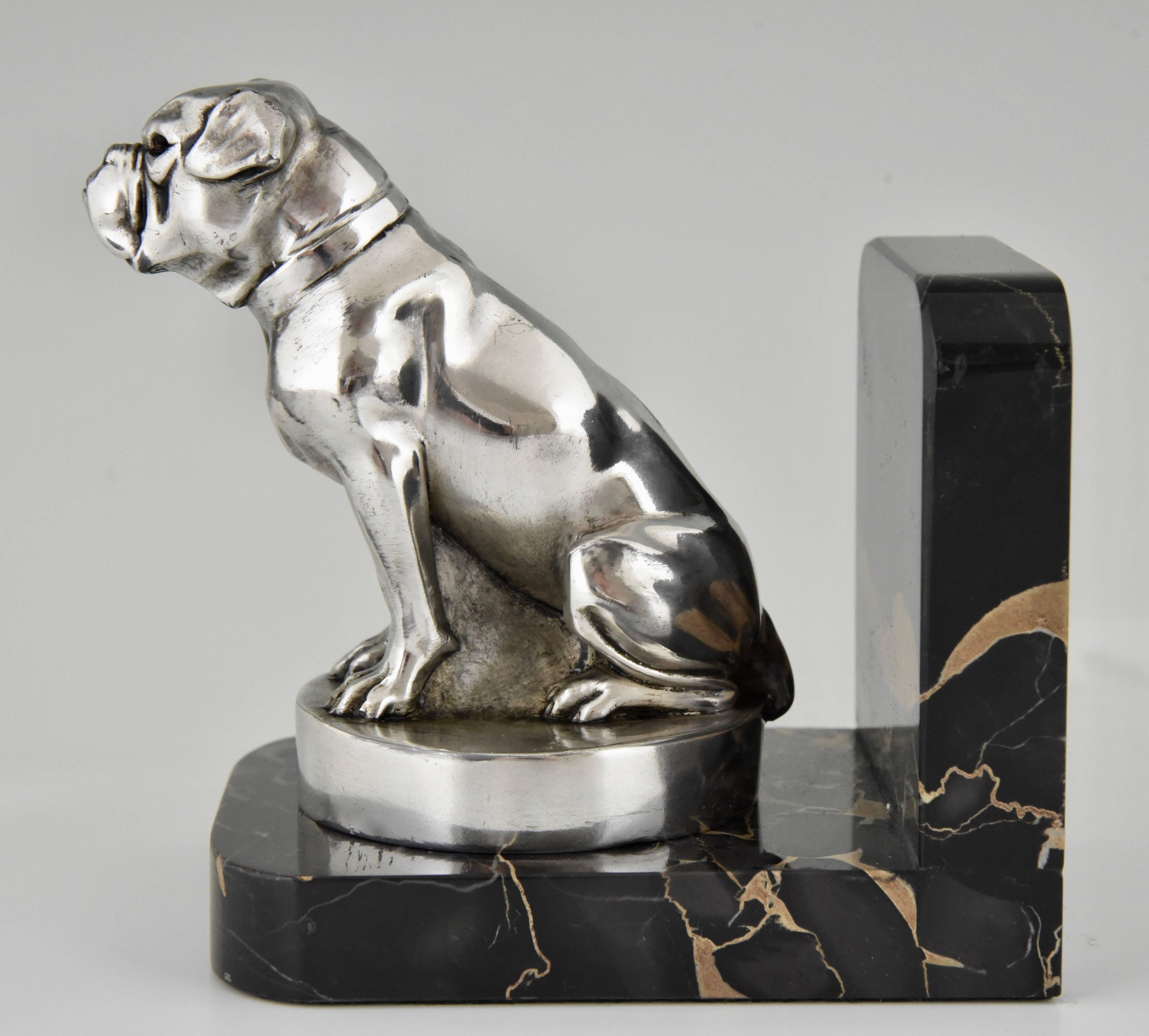 French Art Deco Bulldog Bookends by Max Le Verrier on Marble Base, 1930 2