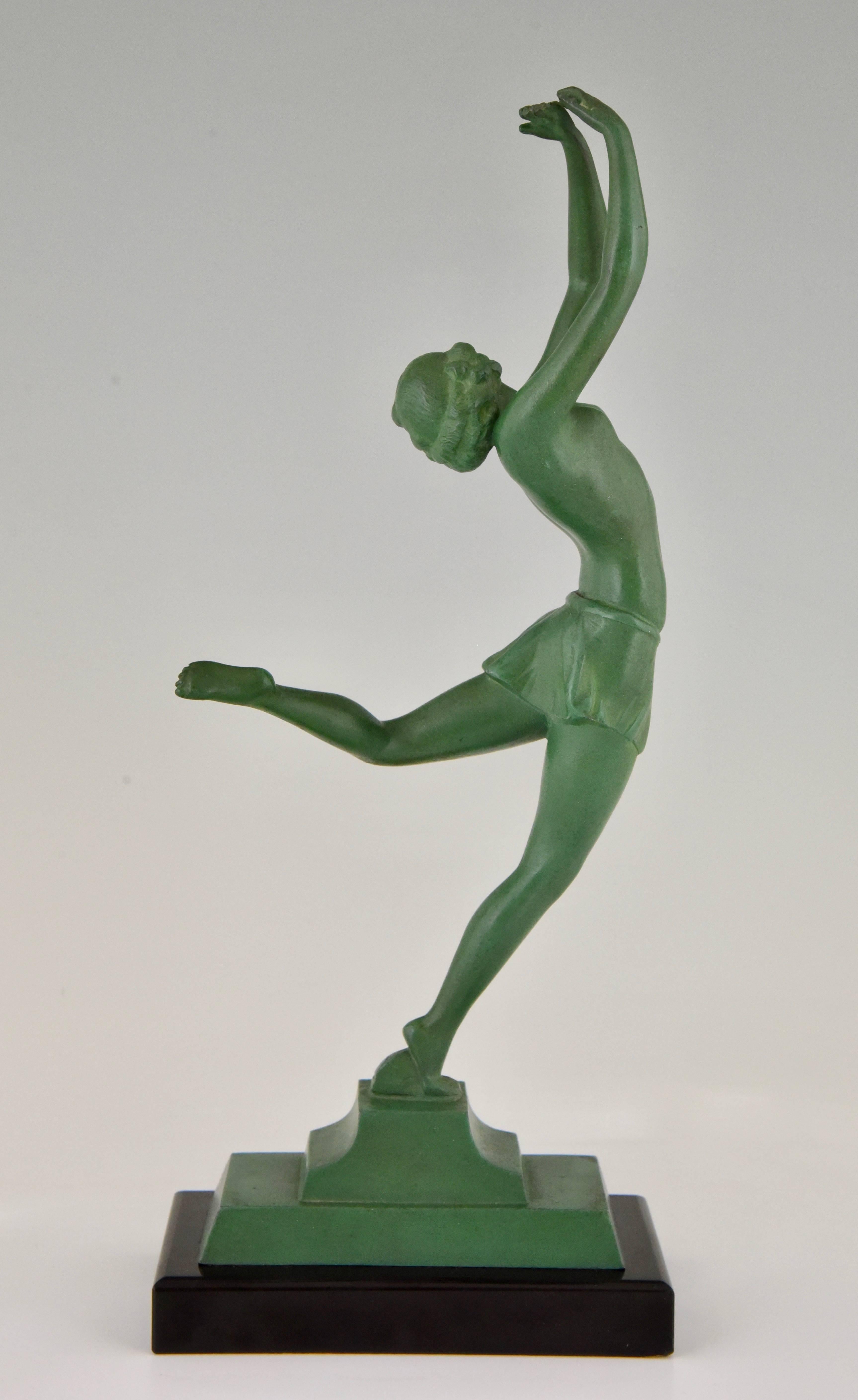 Metal French Art Deco Sculpture of a Dancer on Marble Base, 1930