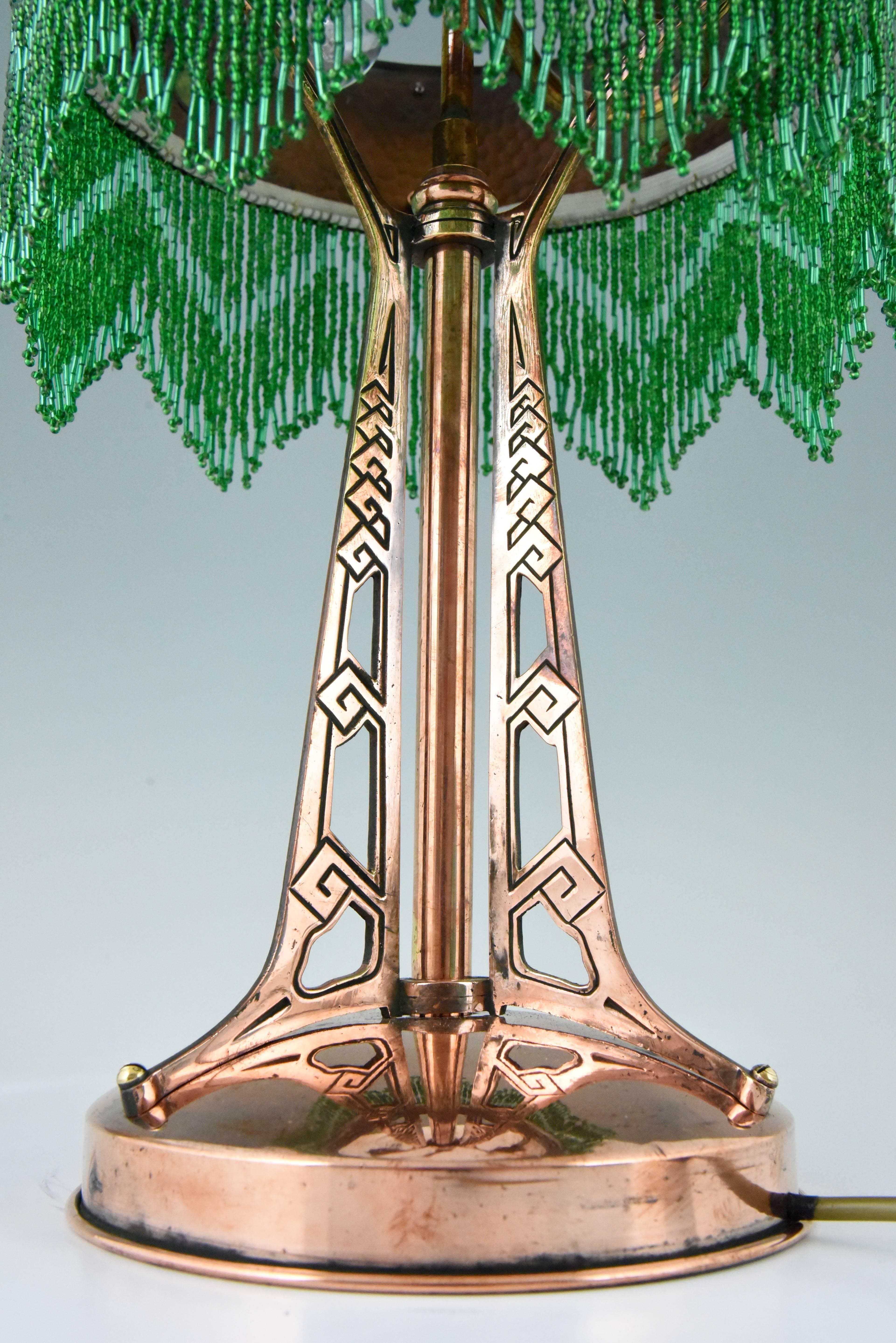 Art Glass Art Nouveau Copper Table Lamp with Loetz Glass Shade by Johann Loetz, Witwe, 190